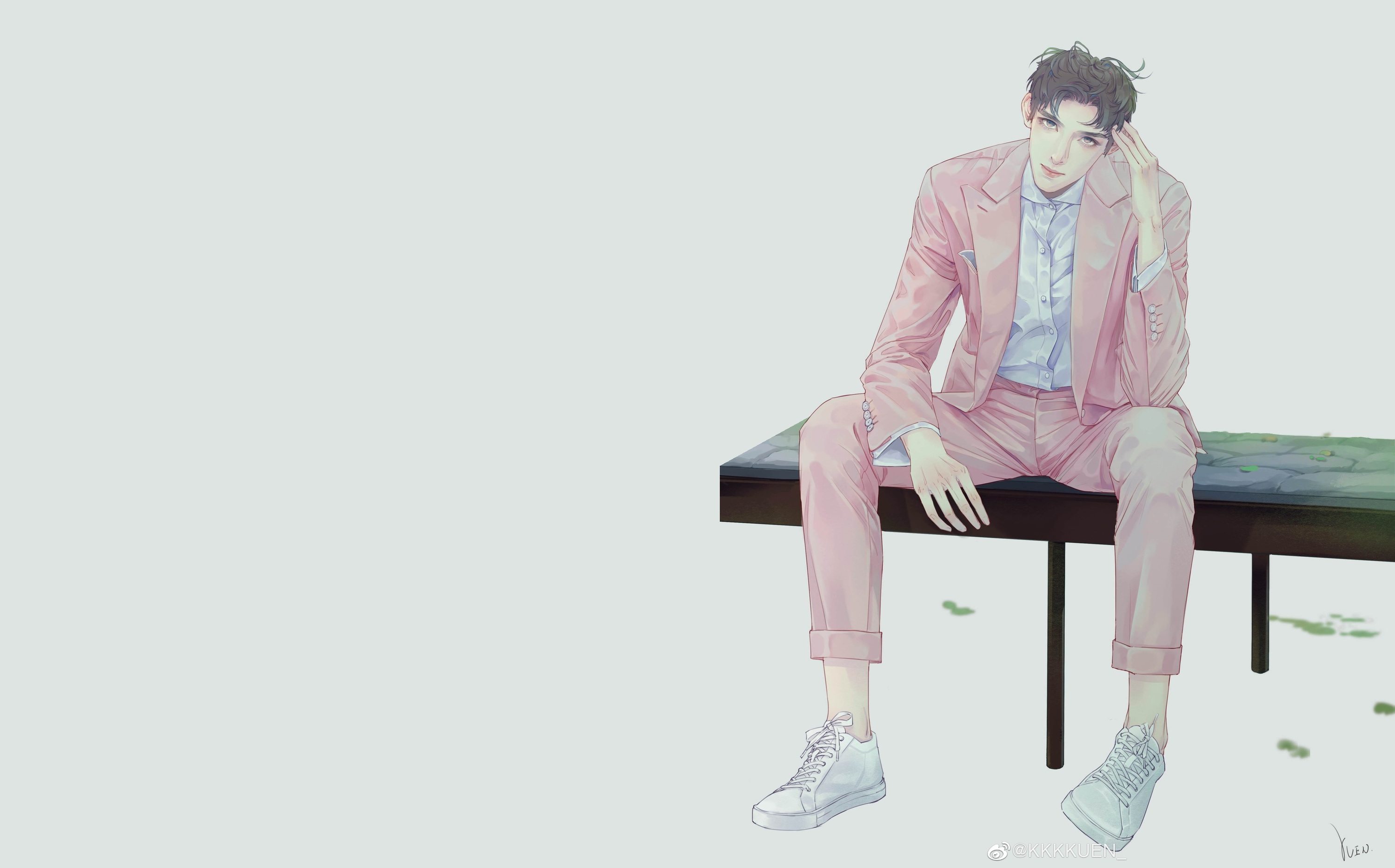 Wang Hao Xuan in pink suit HD Wallpaper