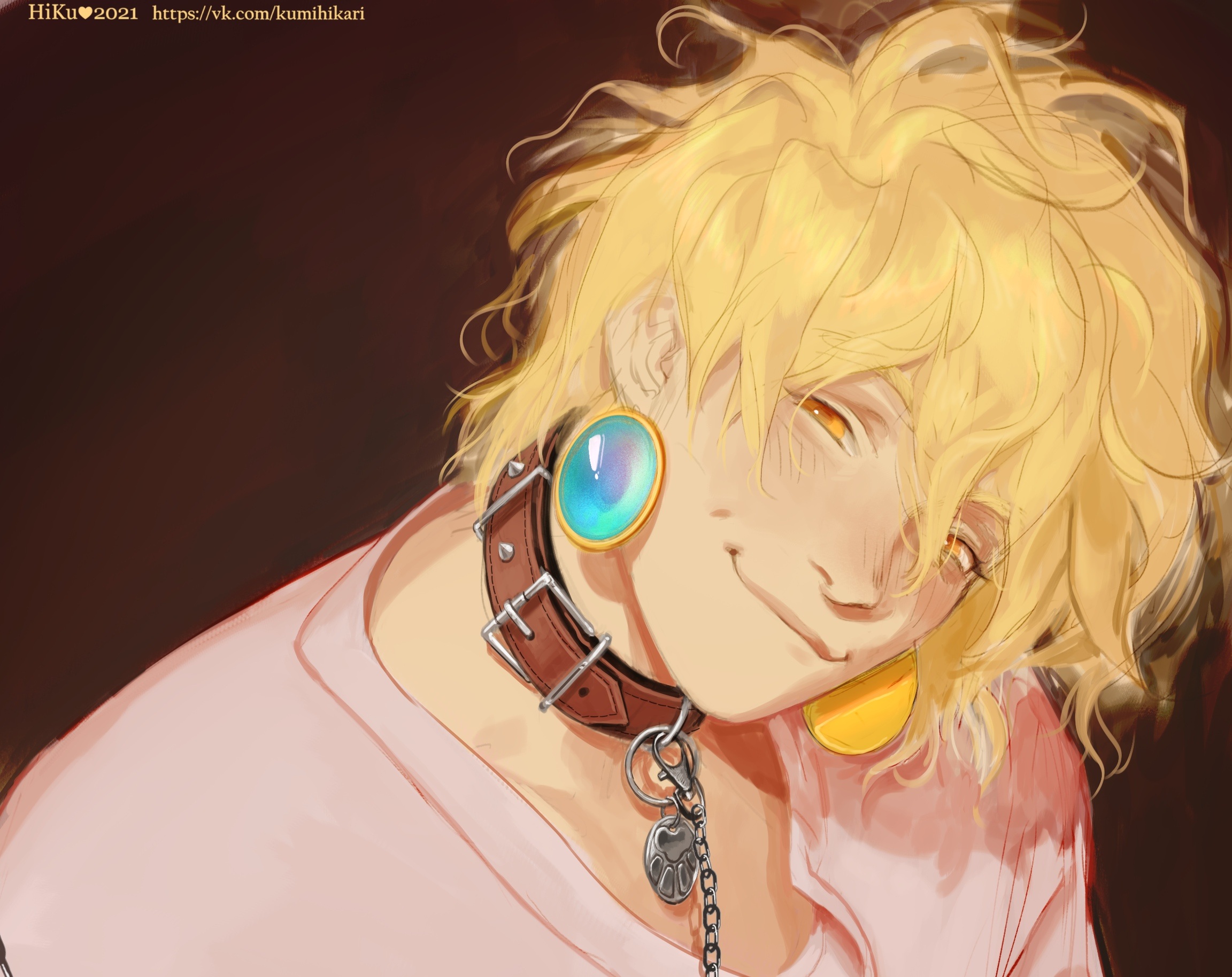 Blonde-haired boy with large earrings and collar HD Wallpaper
