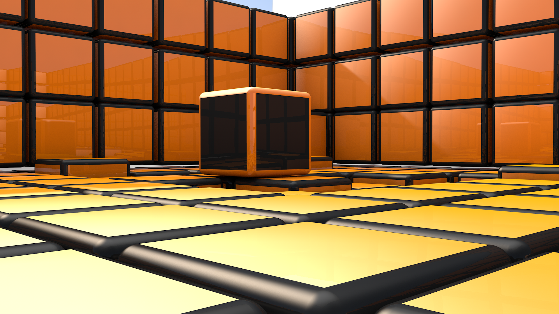 Abstract 3D Cubes in Orange and Yellow HD Wallpaper