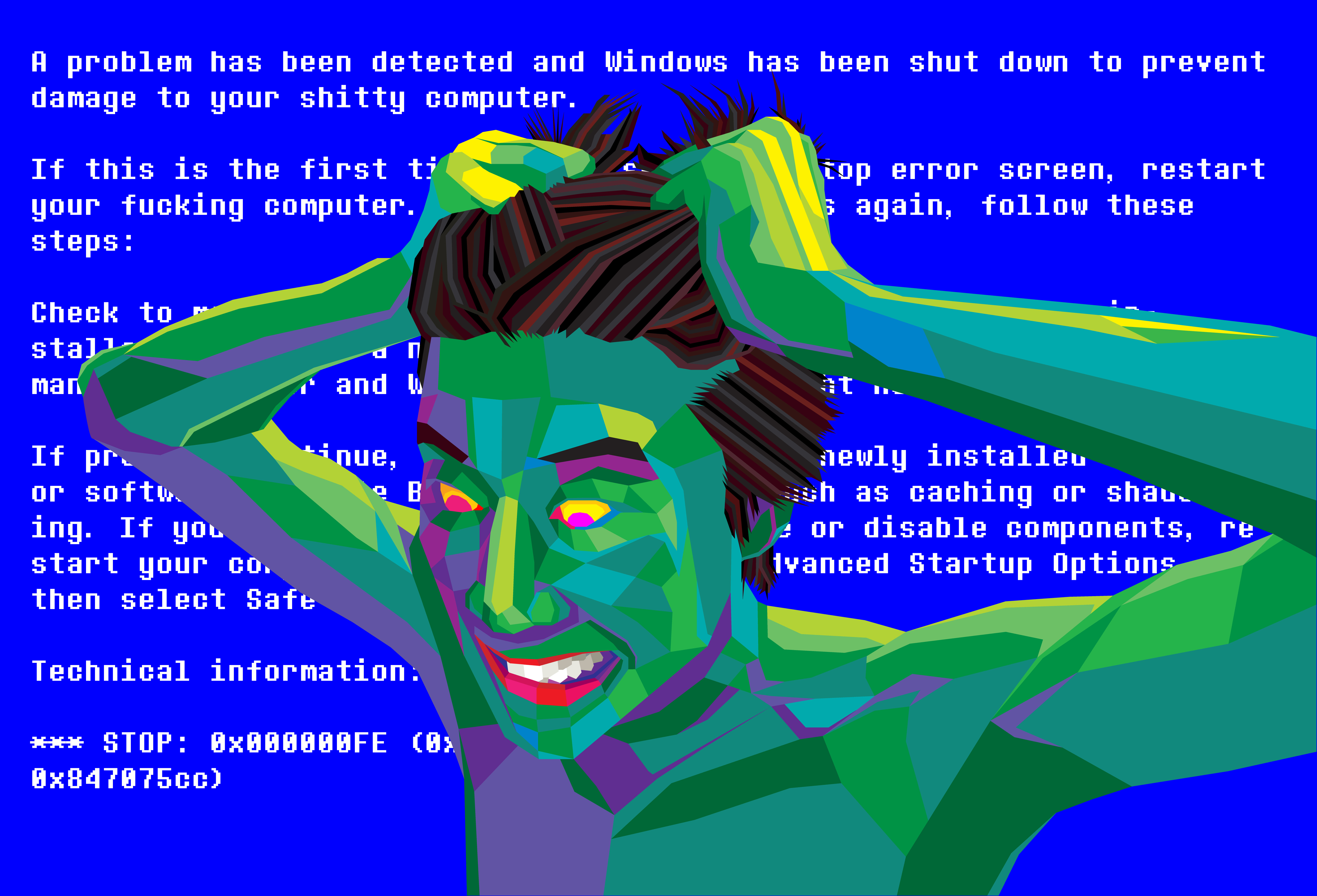 Man pulling hair in front of blue screen error HD Wallpaper