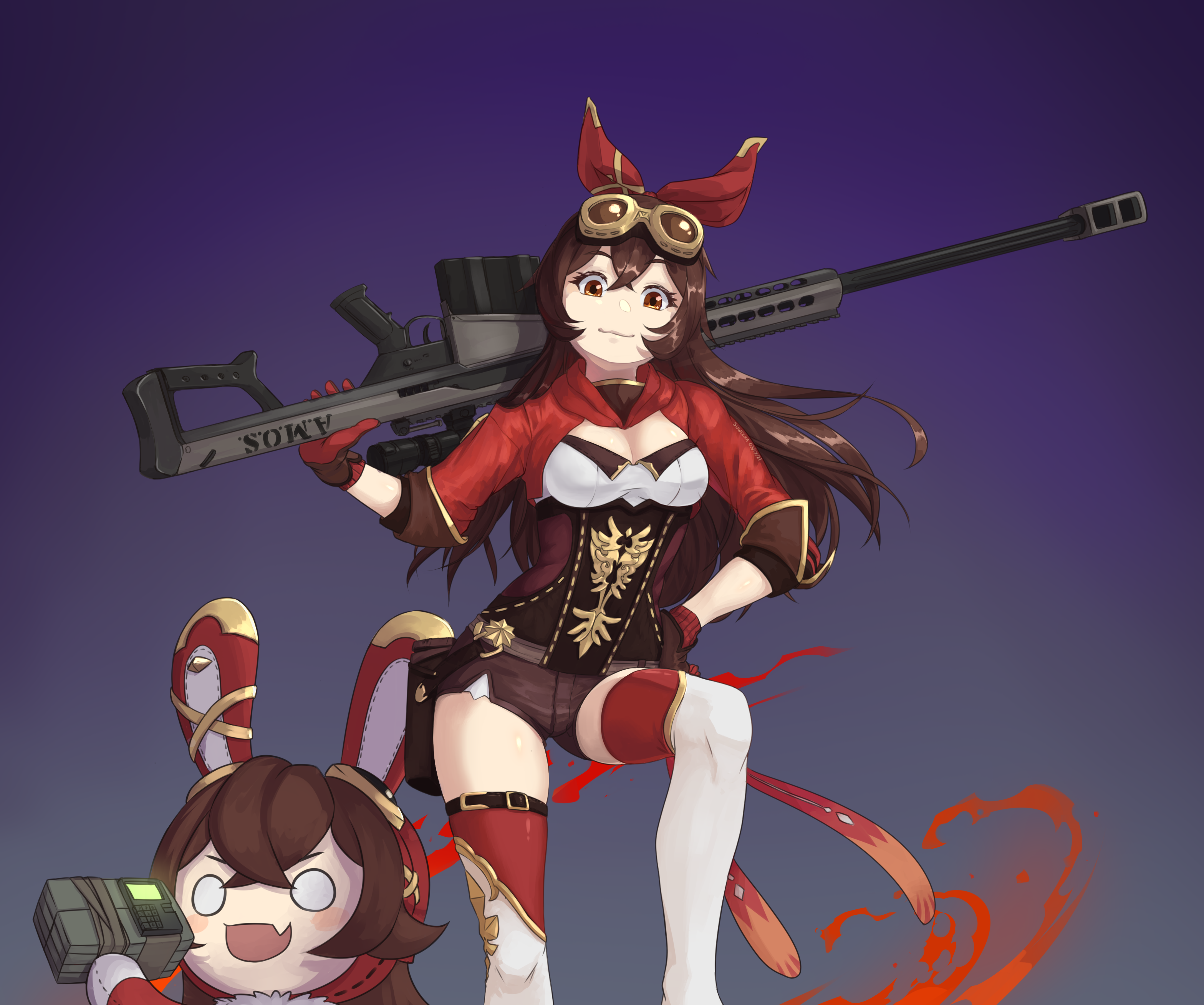 Amber from Genshin Impact with a sniper rifle HD Wallpaper