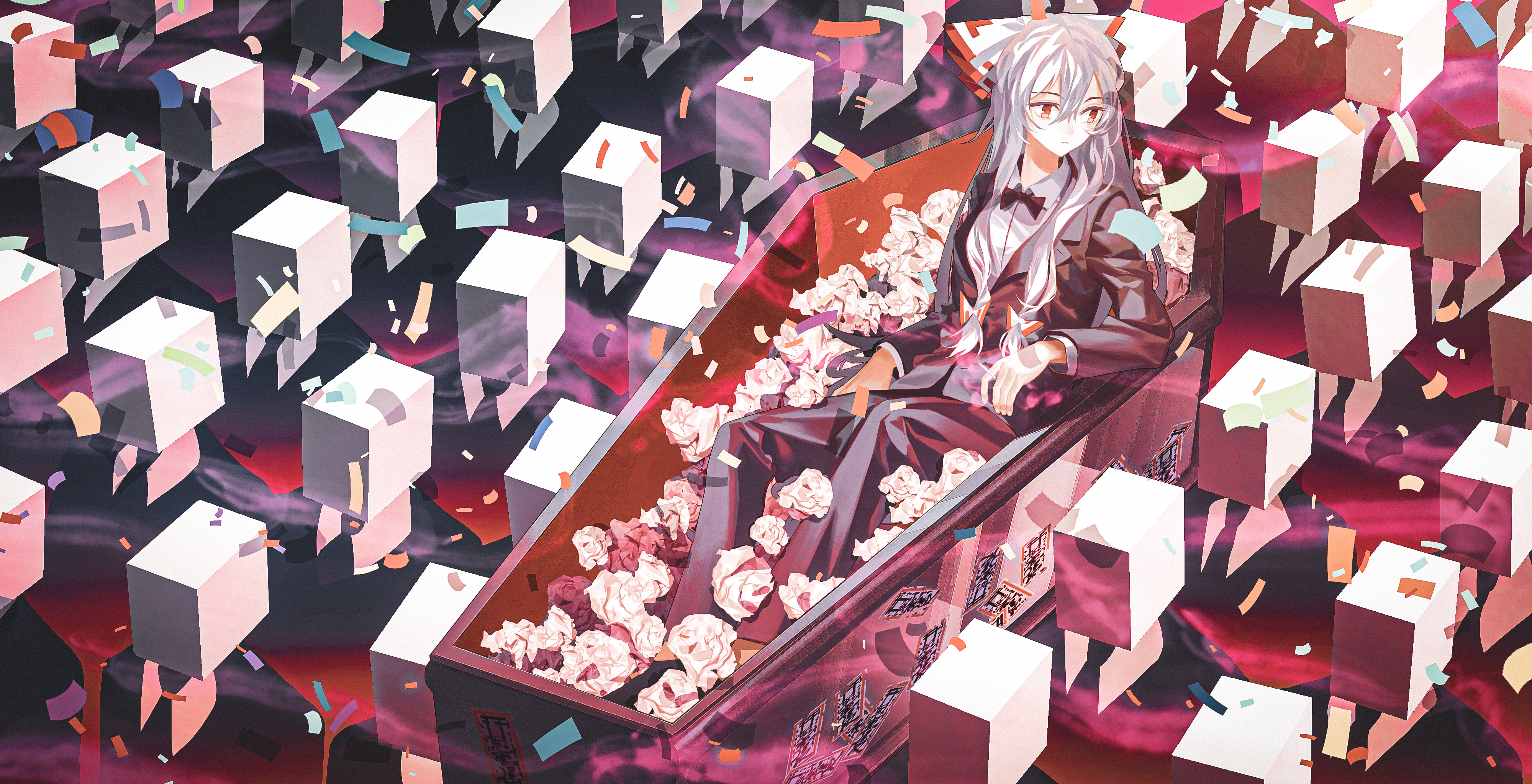 Fujiwara no Mokou from Touhou in a coffin HD Wallpaper