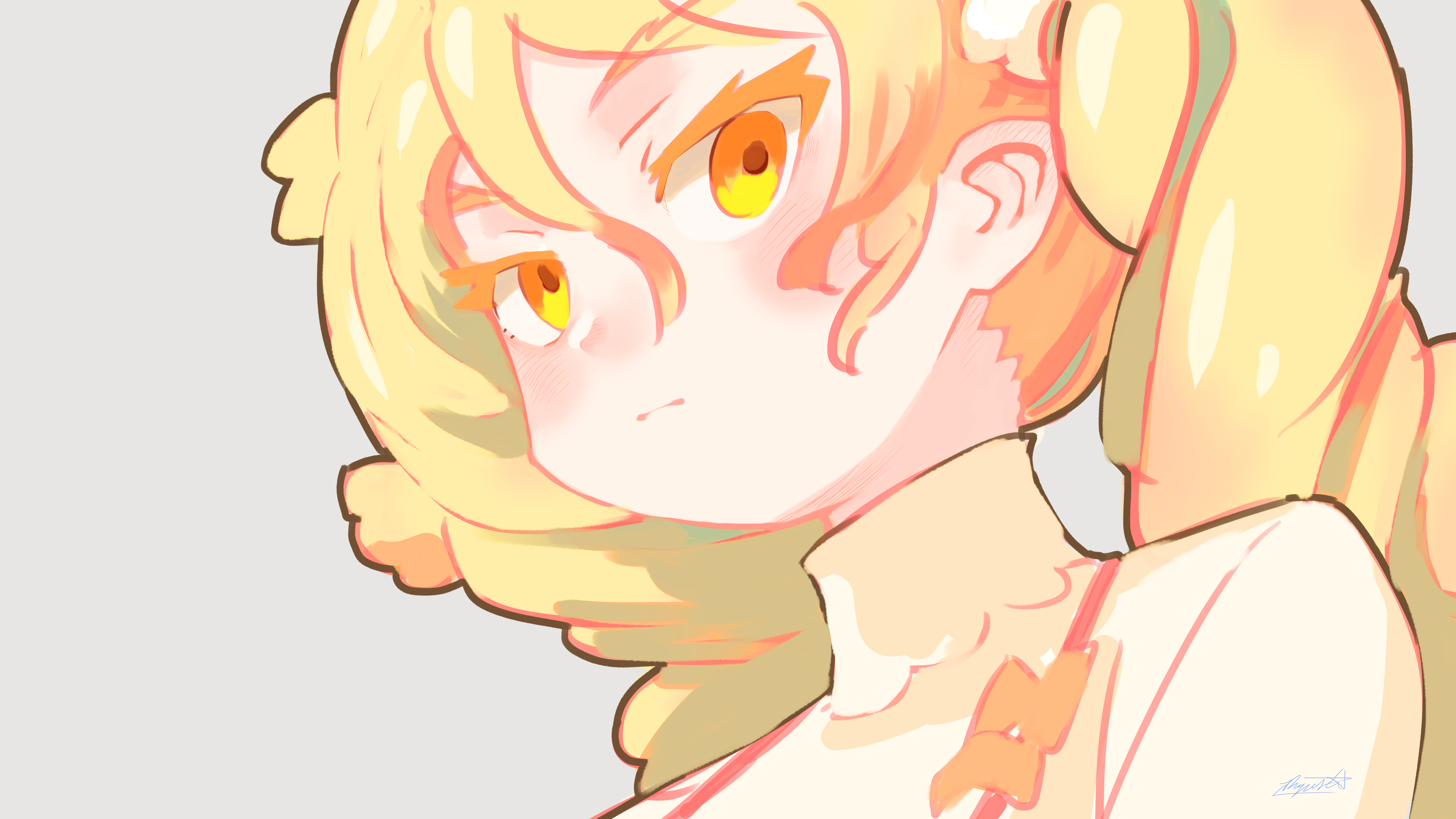 Anime girl with yellow hair and orange eyes HD Wallpaper