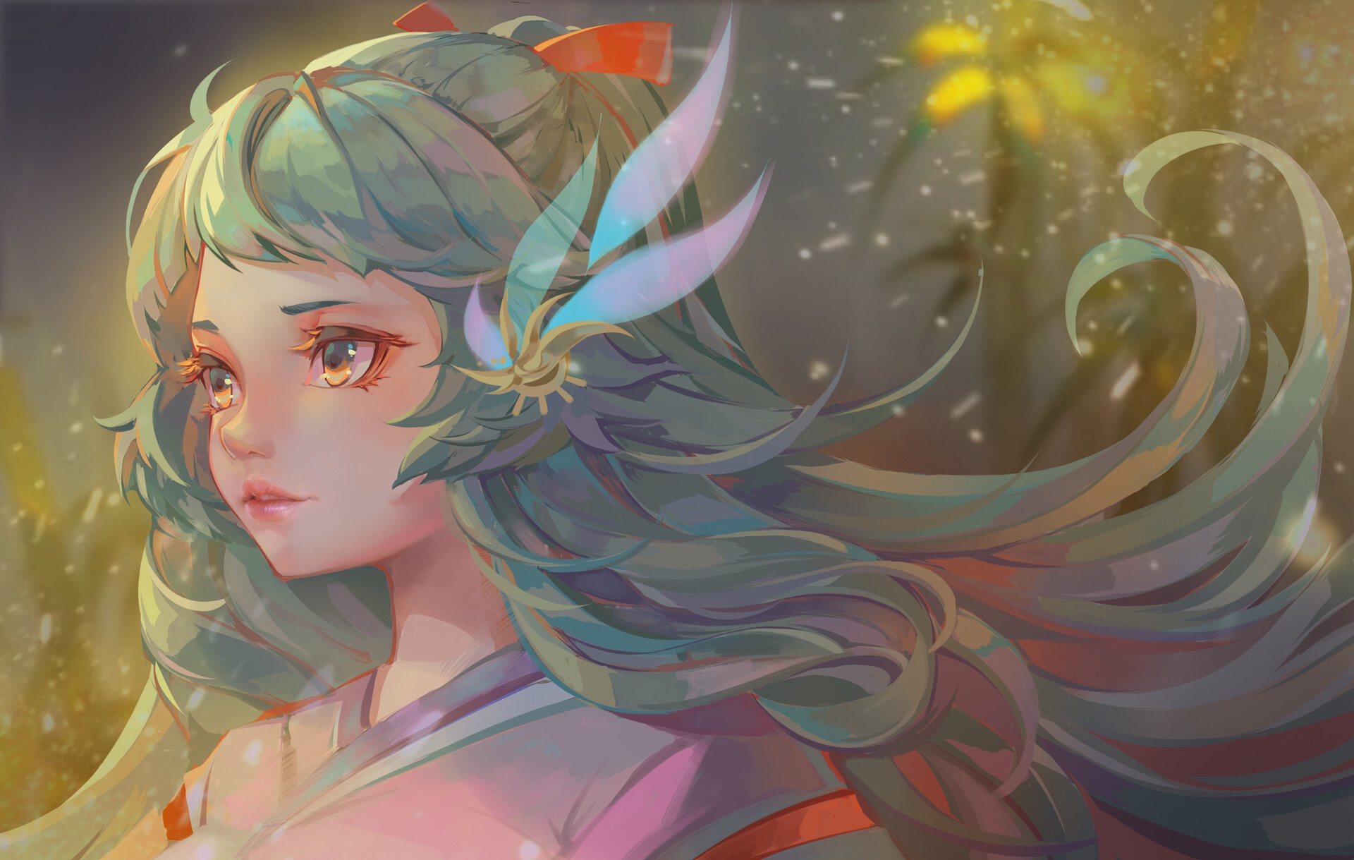 Fantasy Woman with Aqua Hair and Eyes HD Wallpaper