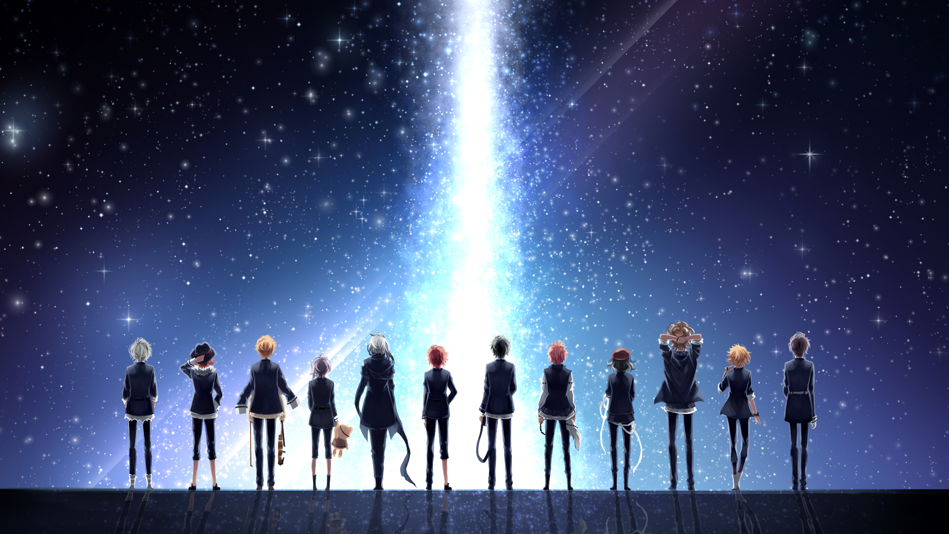 Diabolik Lovers characters standing under a starry sky HD Wallpaper