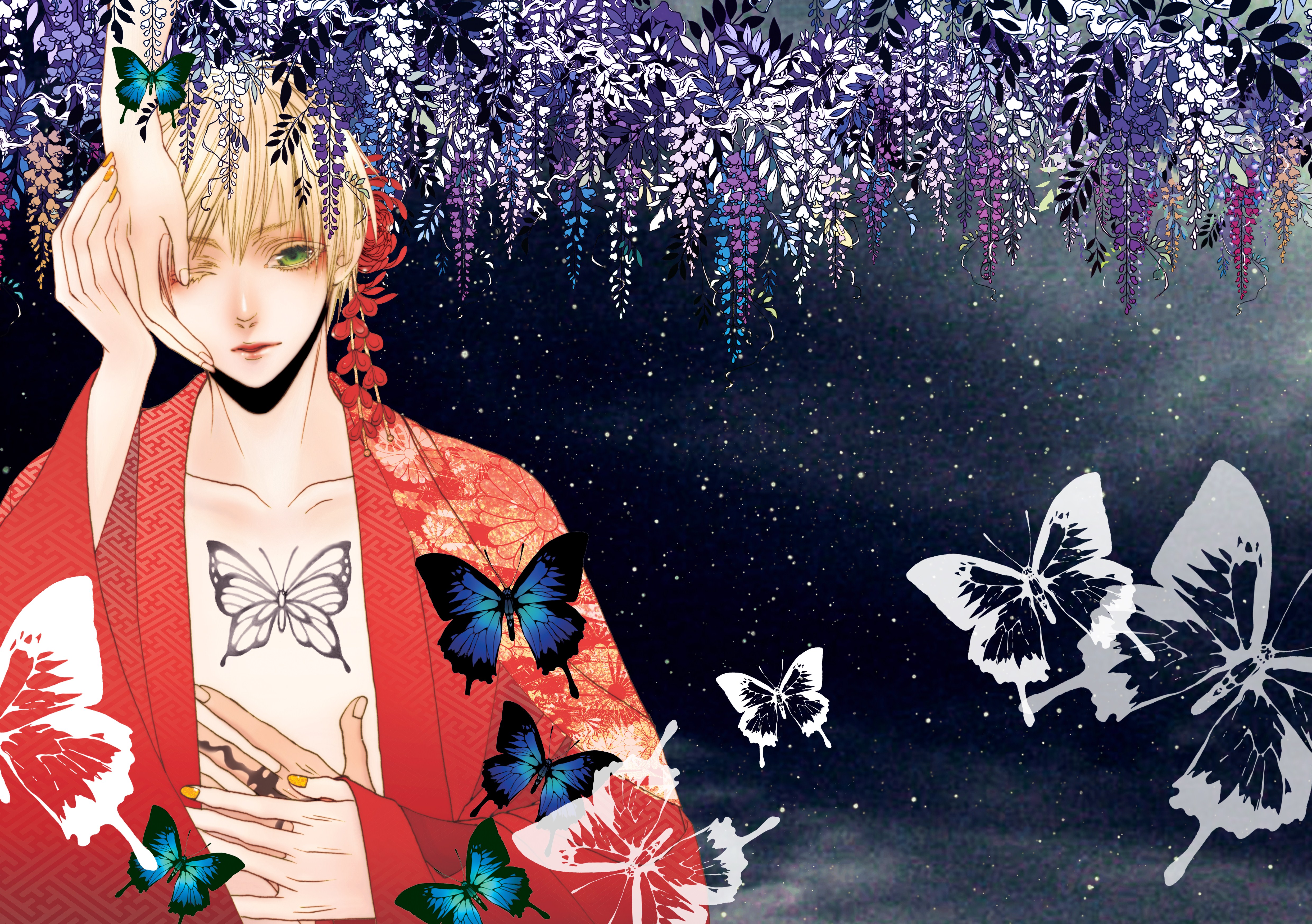 United Kingdom from Hetalia with butterflies and wisteria HD Wallpaper