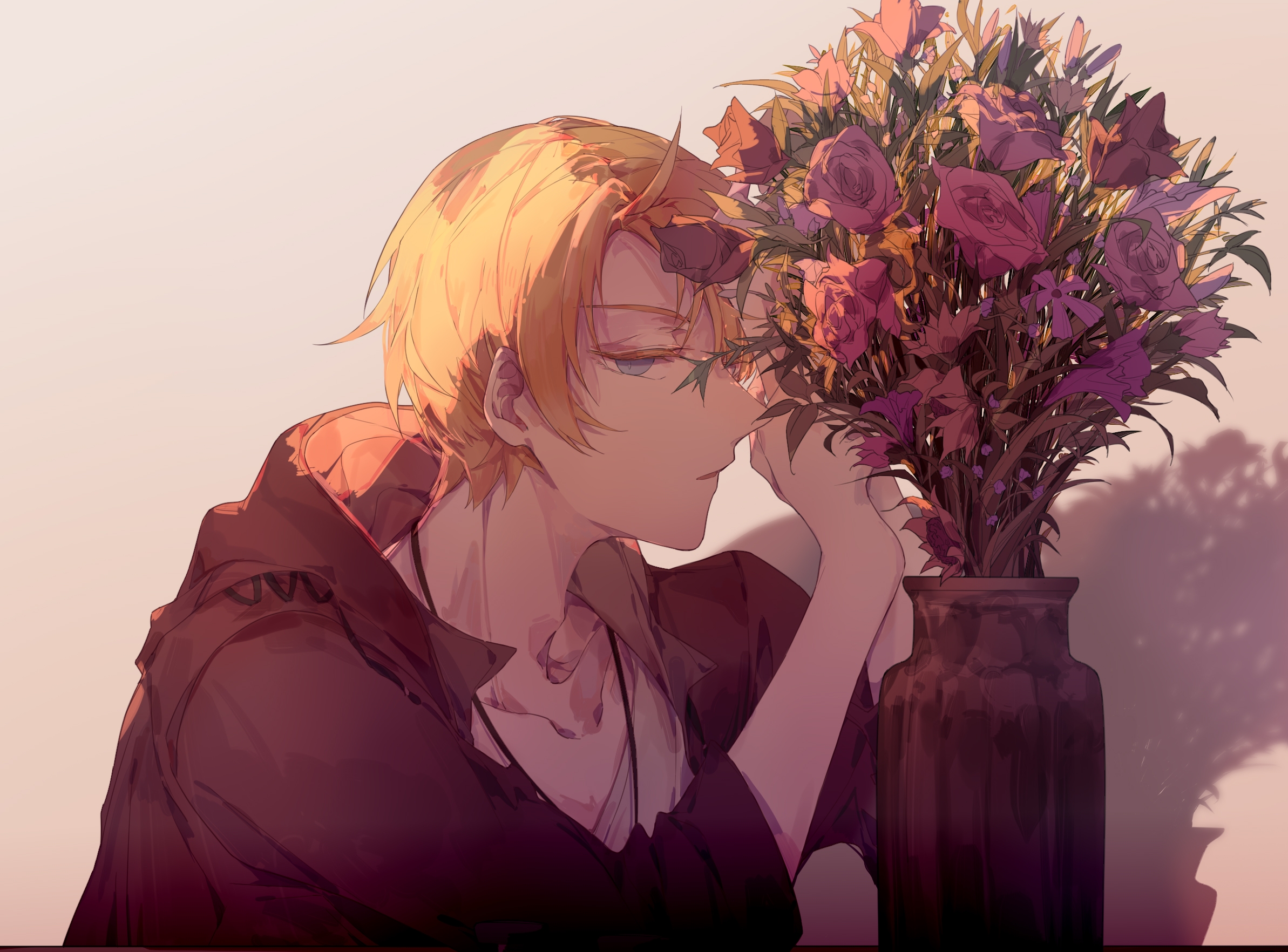 Alfred F. Jones from Hetalia: Axis Powers smelling flowers HD Wallpaper