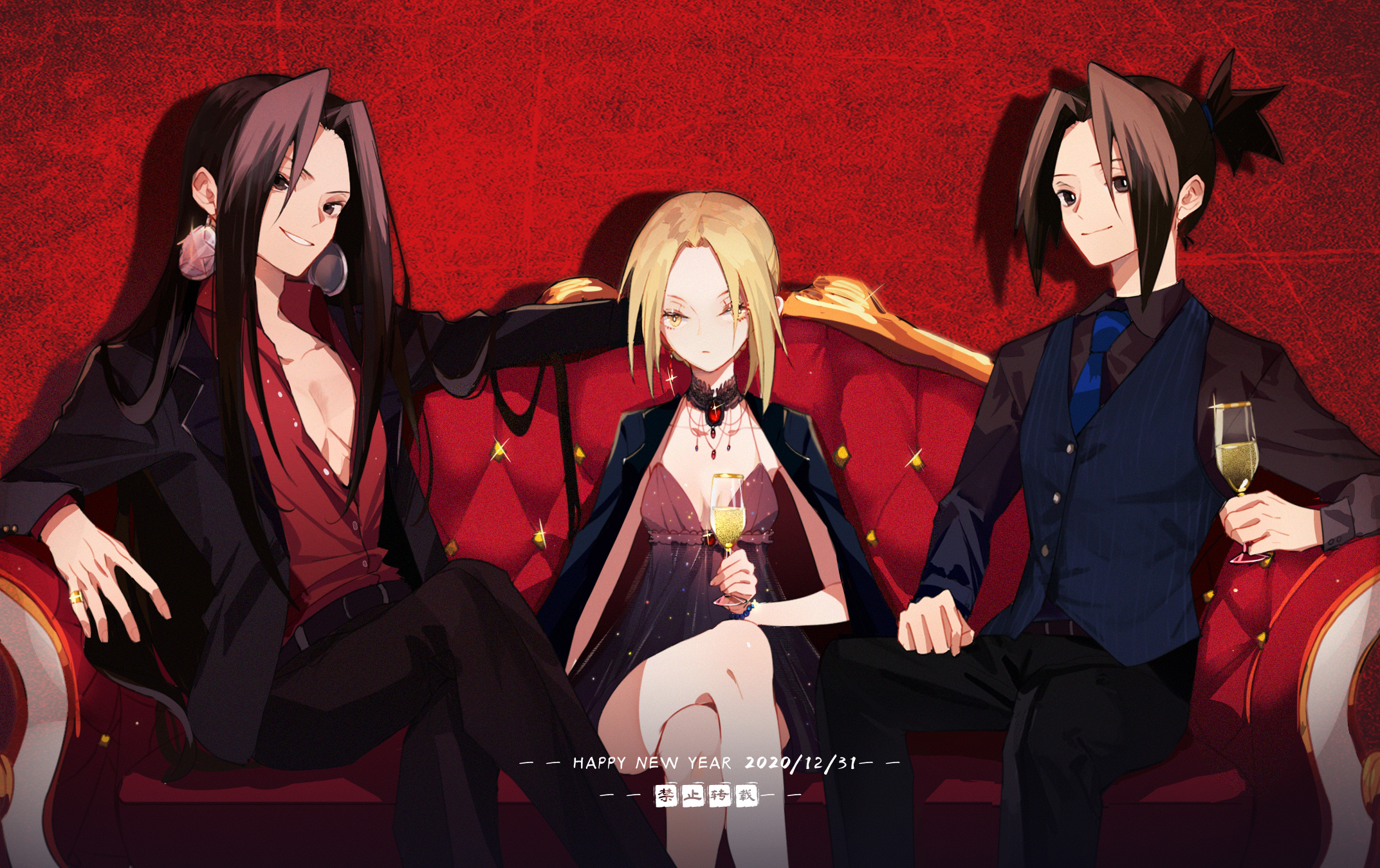 Anna Kyoyama, Hao Asakura, and Yoh Asakura on a couch HD Wallpaper
