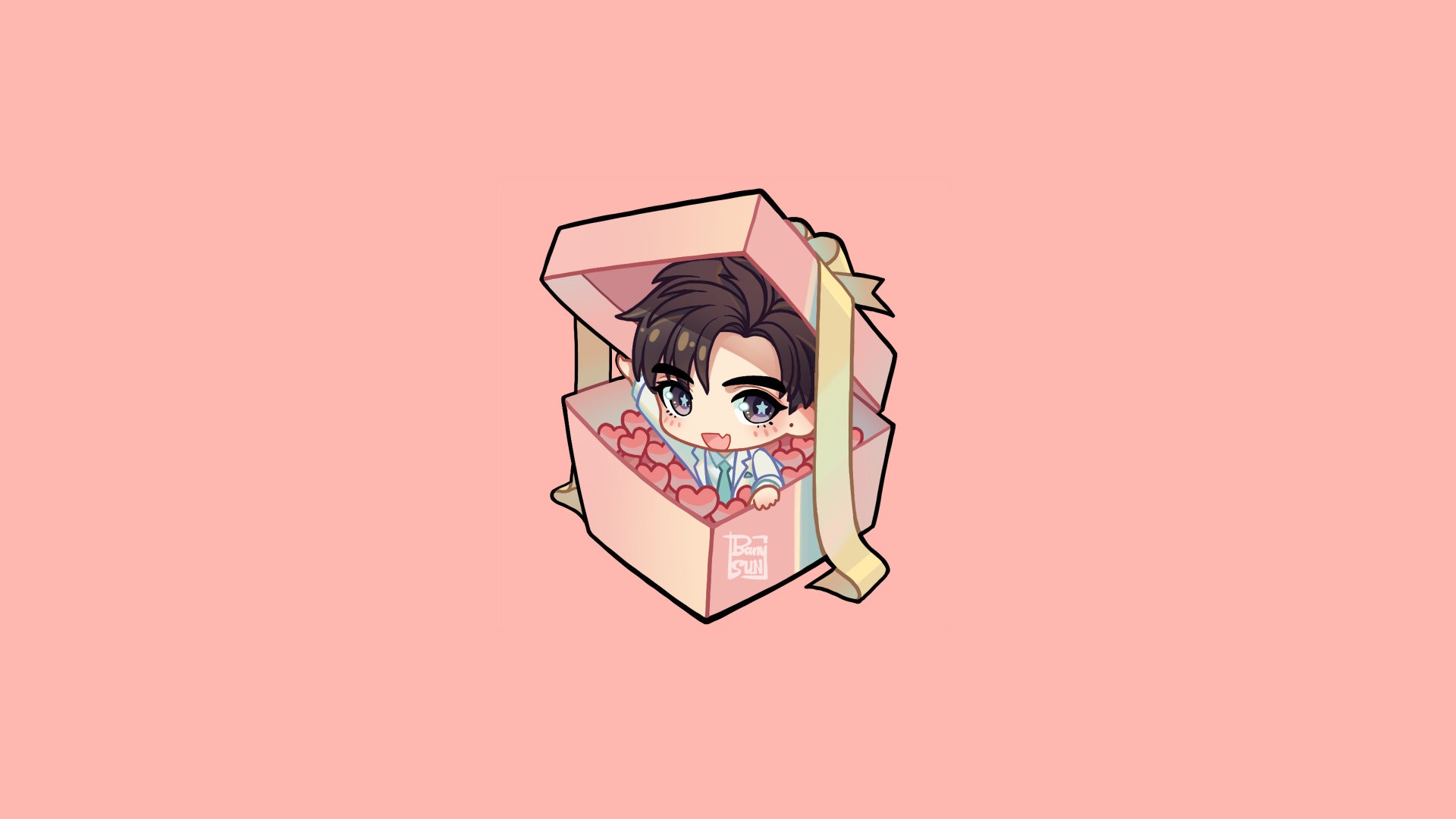 Chibi Wang Hao Xuan in a gift box HD Wallpaper