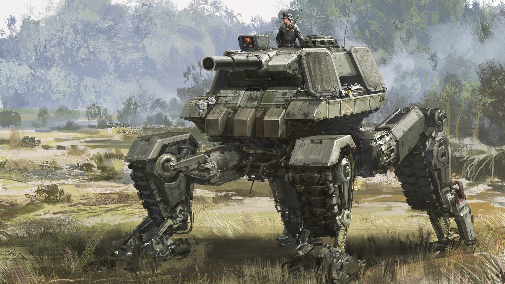 Sci-Fi Walker Tank with Soldier HD Wallpaper