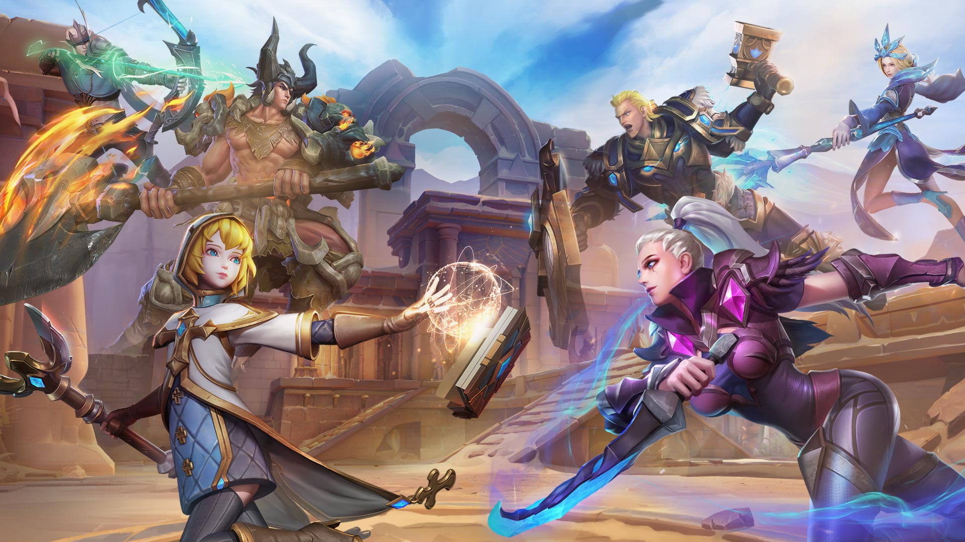 Heroes in a fantasy battle HD Wallpaper