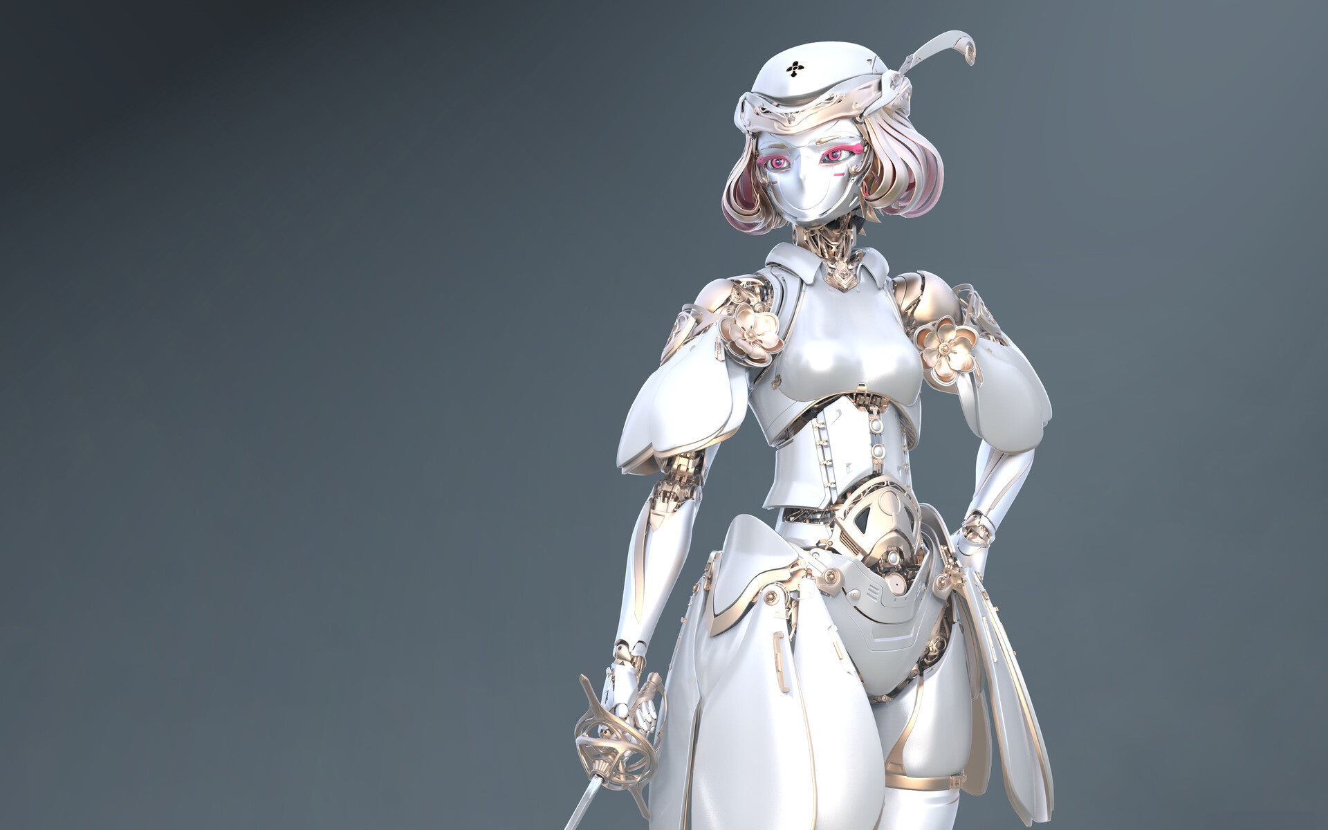 Sci-Fi Robot with White and Gold Armor HD Wallpaper