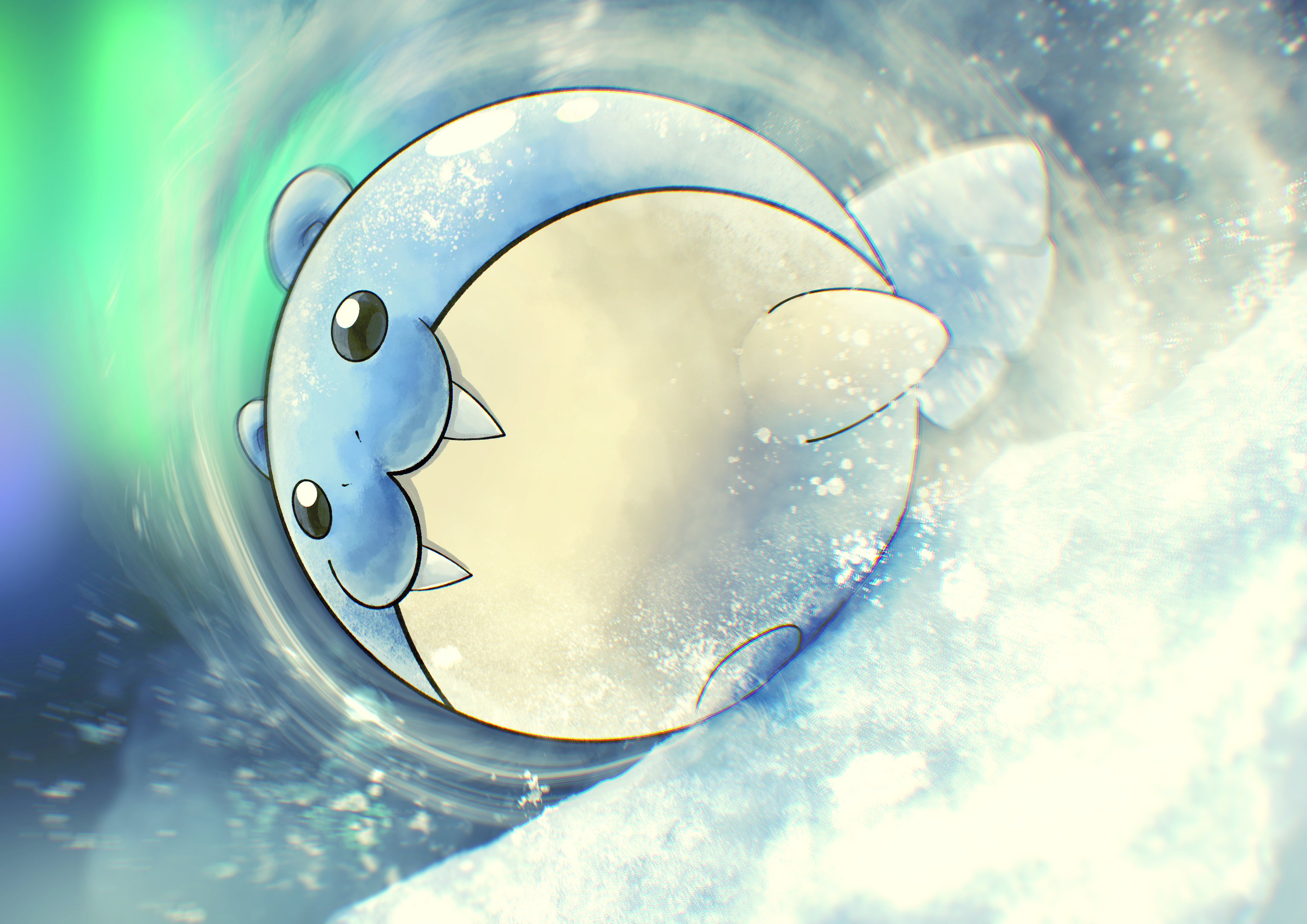 Spheal from Pokémon in a swirling vortex HD Wallpaper