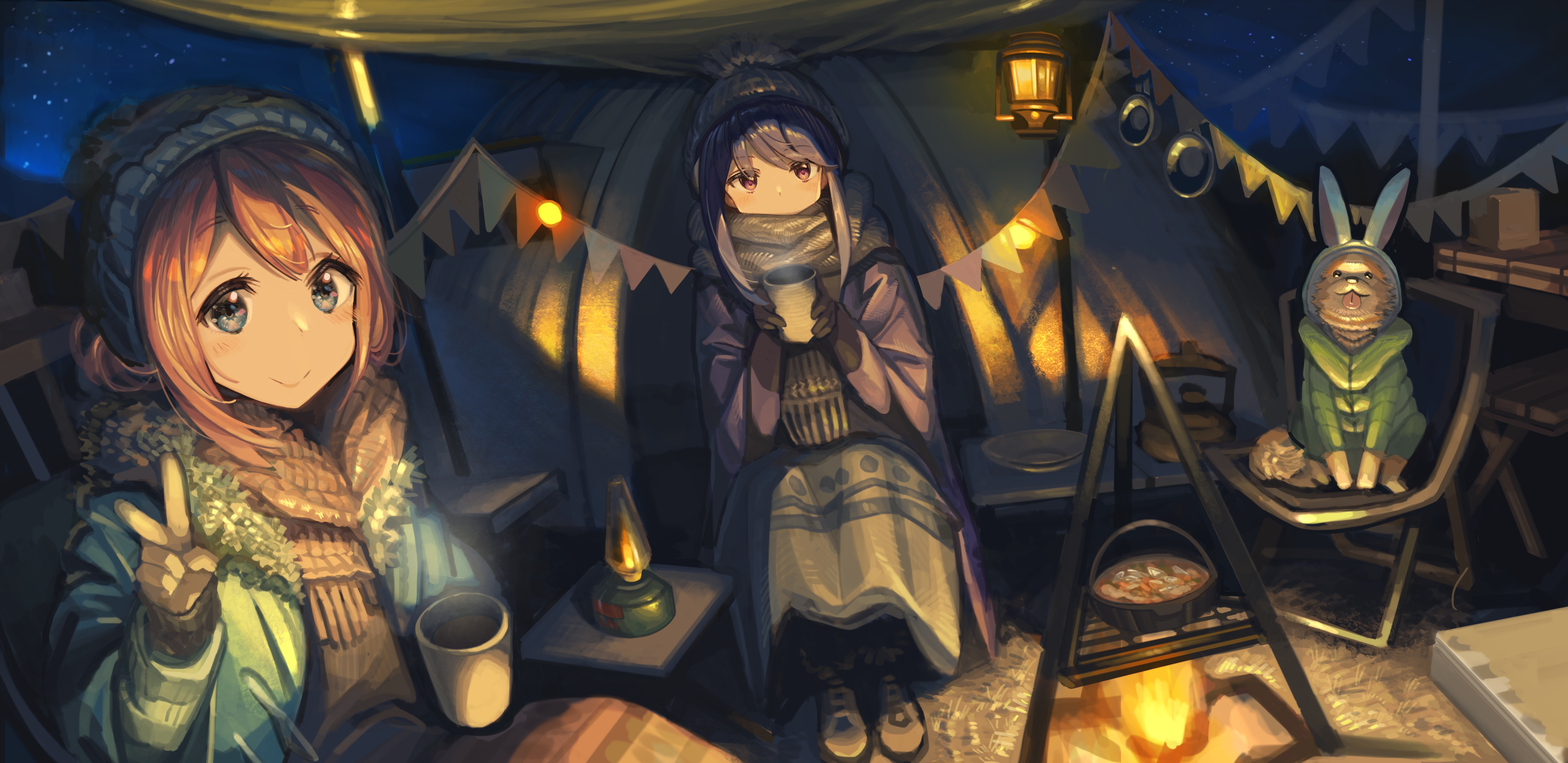Nadeshiko Kagamihara and Rin Shima from Laid-Back Camp 4K HD Wallpaper