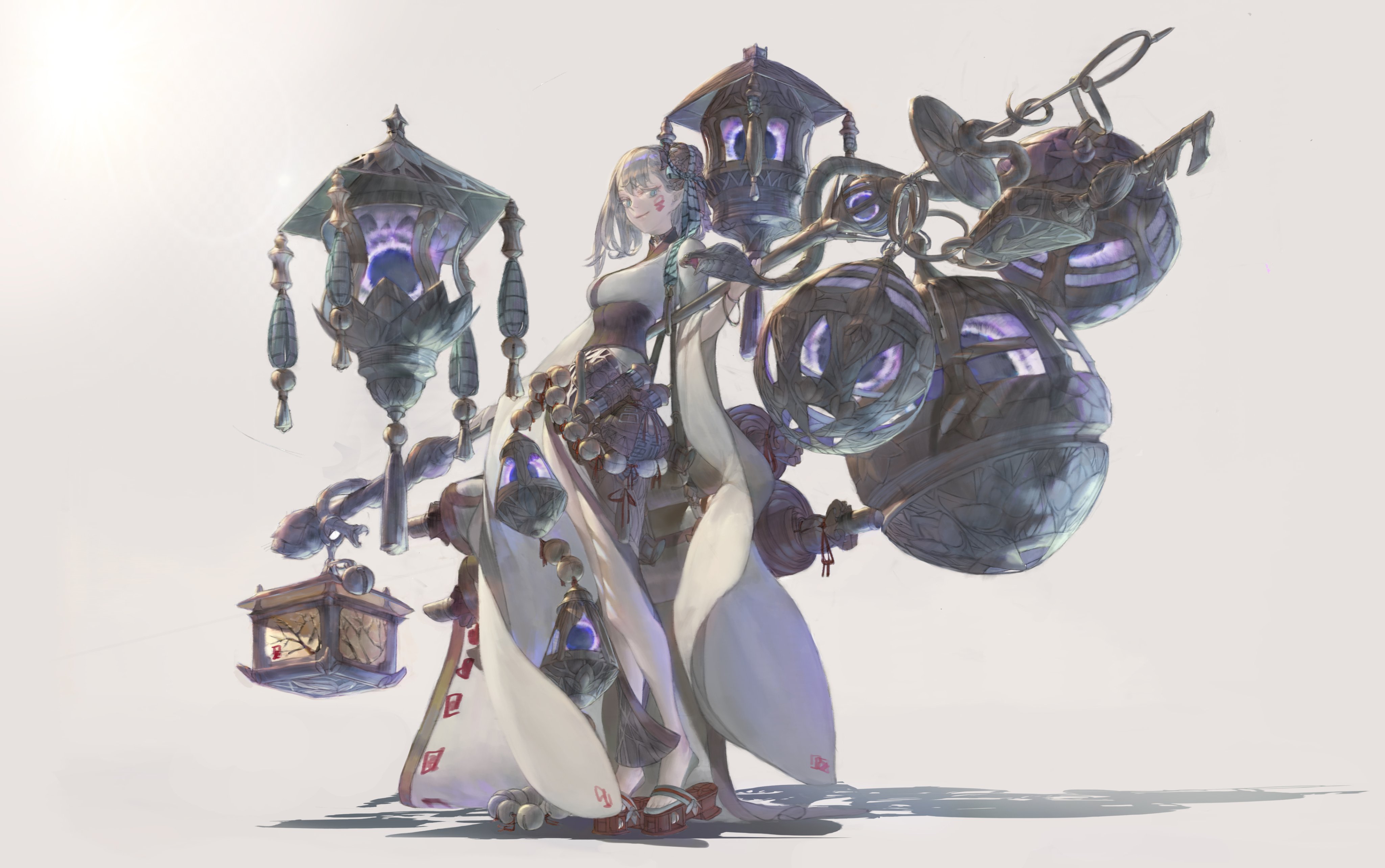 Anime girl with ornate lanterns HD Wallpaper