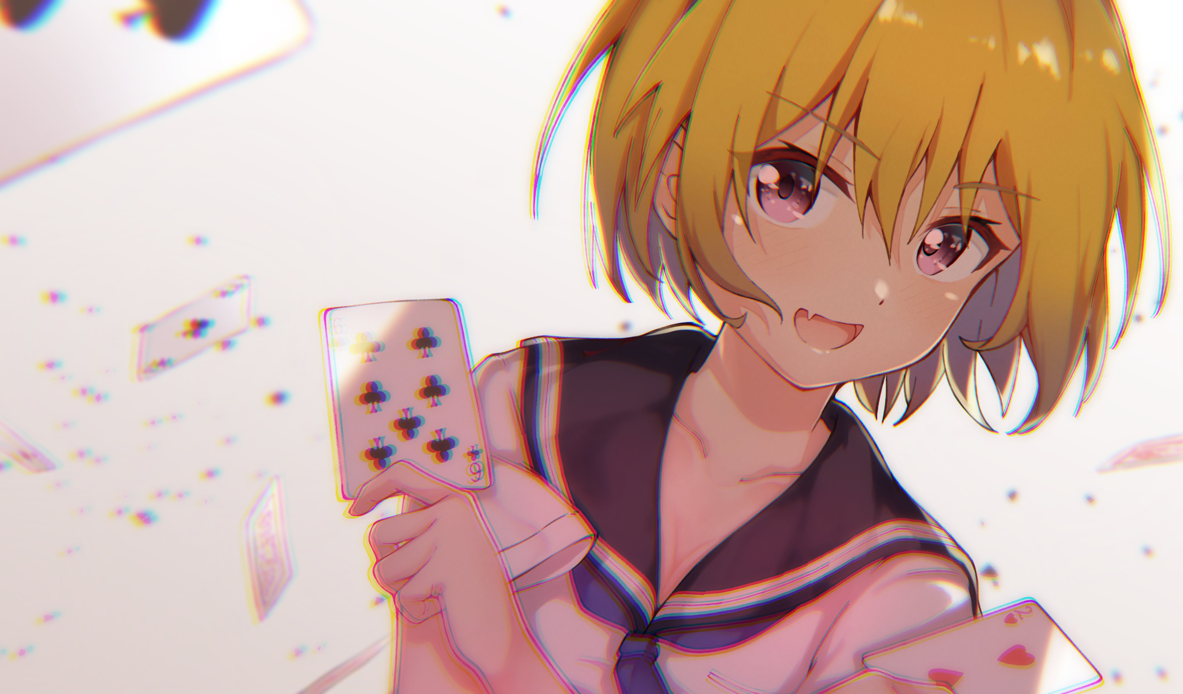 Satoko Houjou from Higurashi: When They Cry holding cards HD Wallpaper