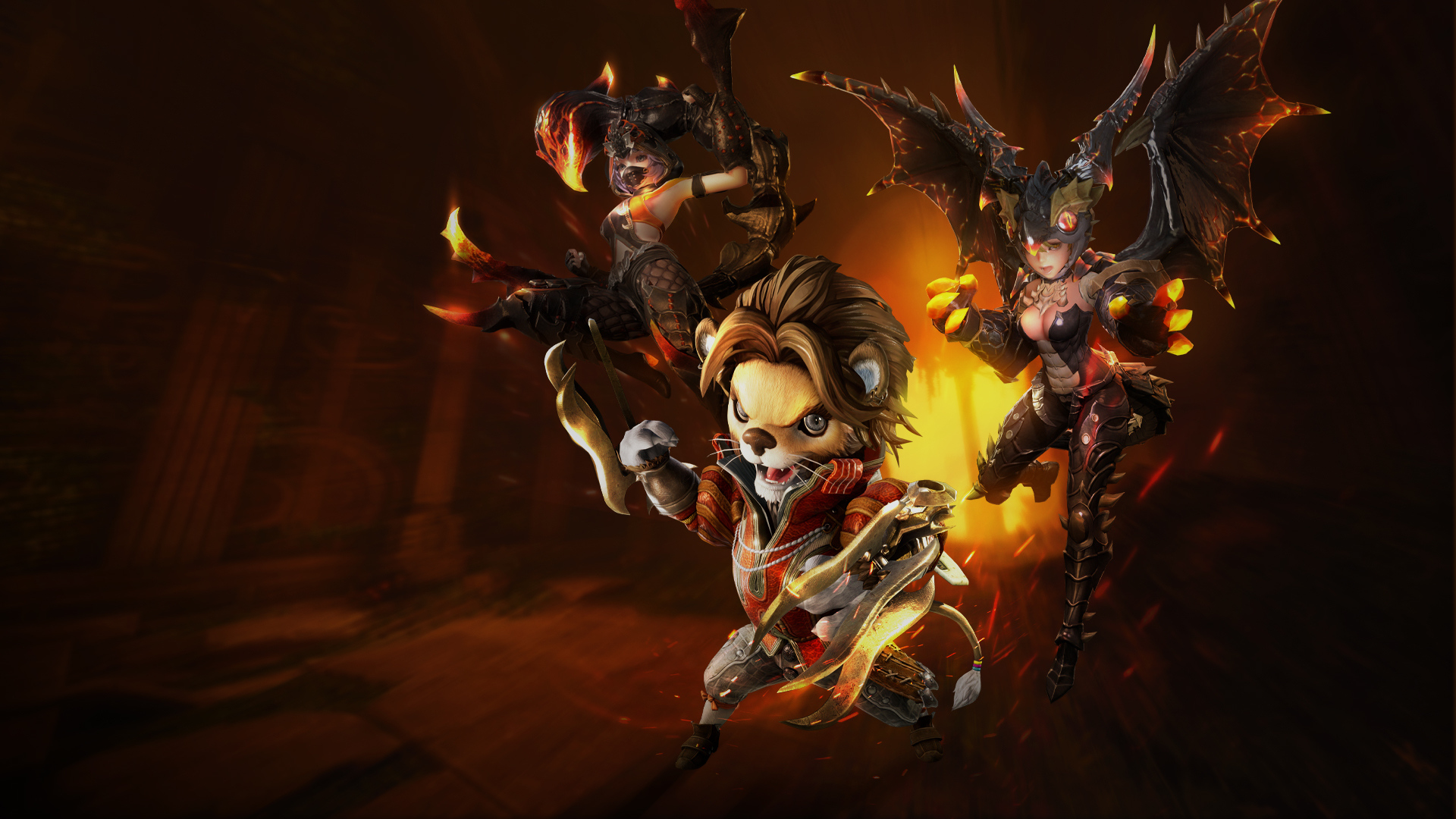 Astellia Royal characters with fiery effects HD Wallpaper