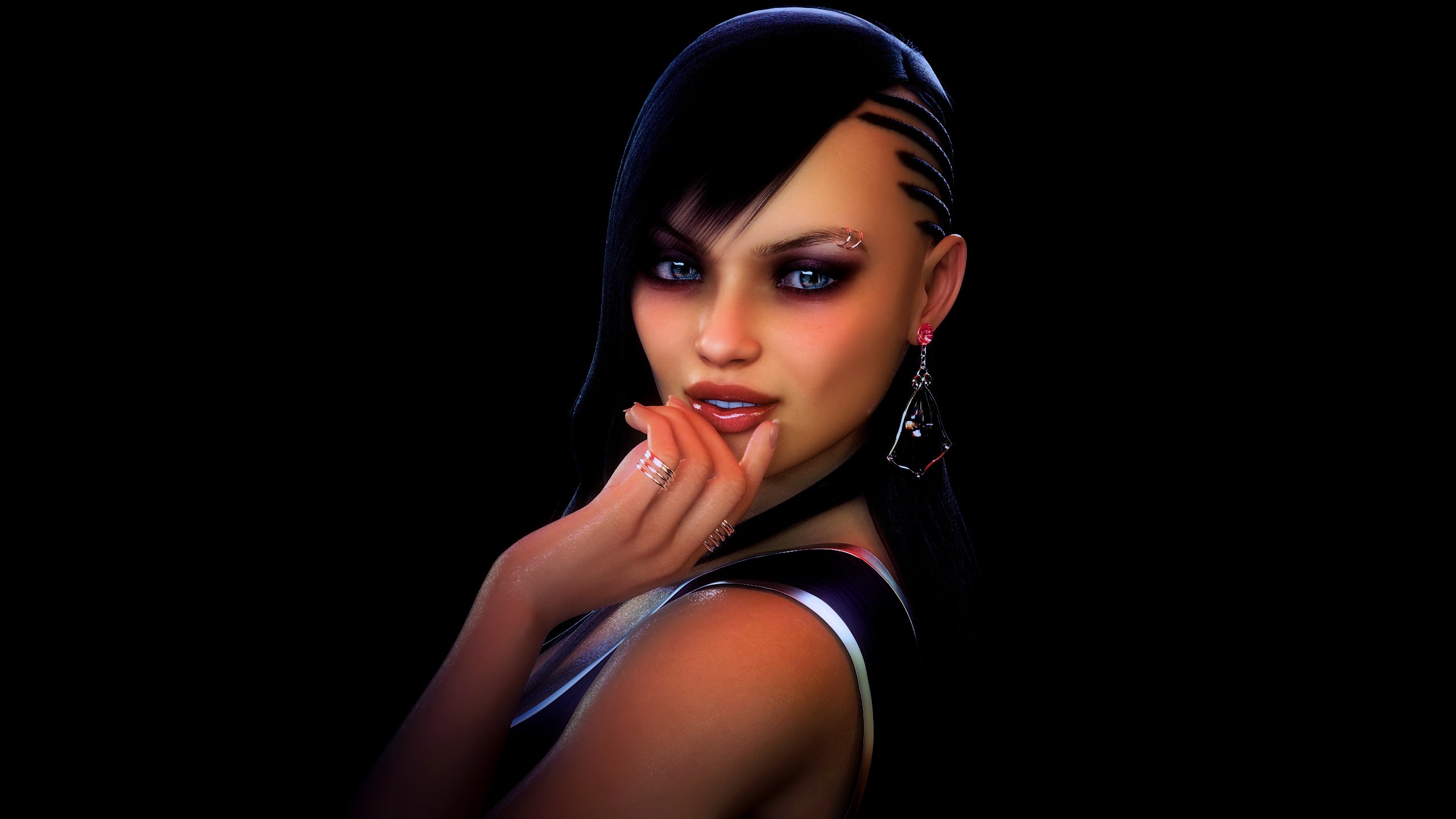 Woman with piercings and earrings HD Wallpaper