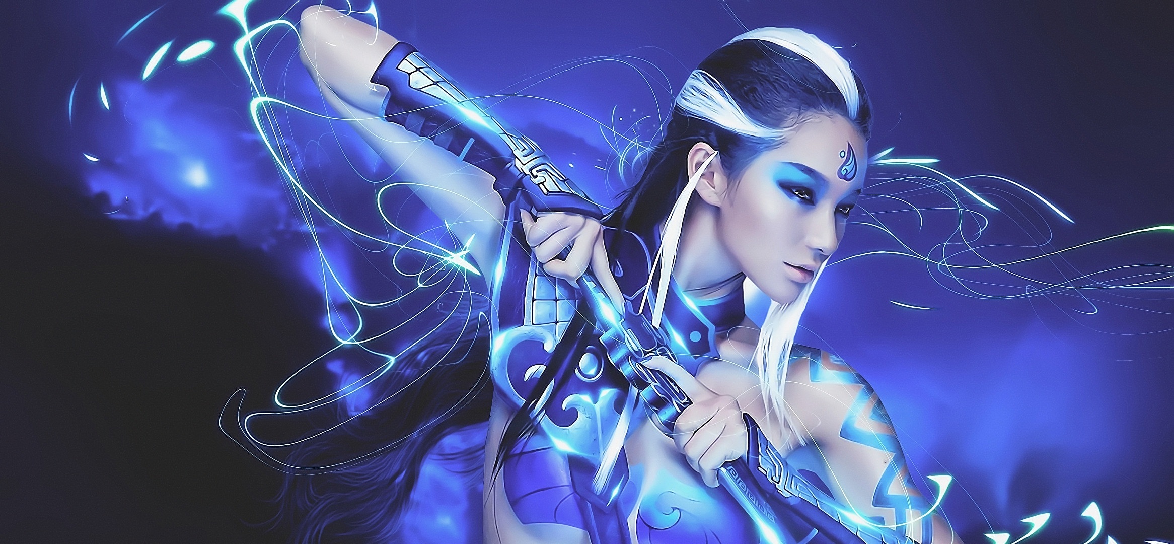 Fantasy Woman Warrior with Blue Energy HD Wallpaper