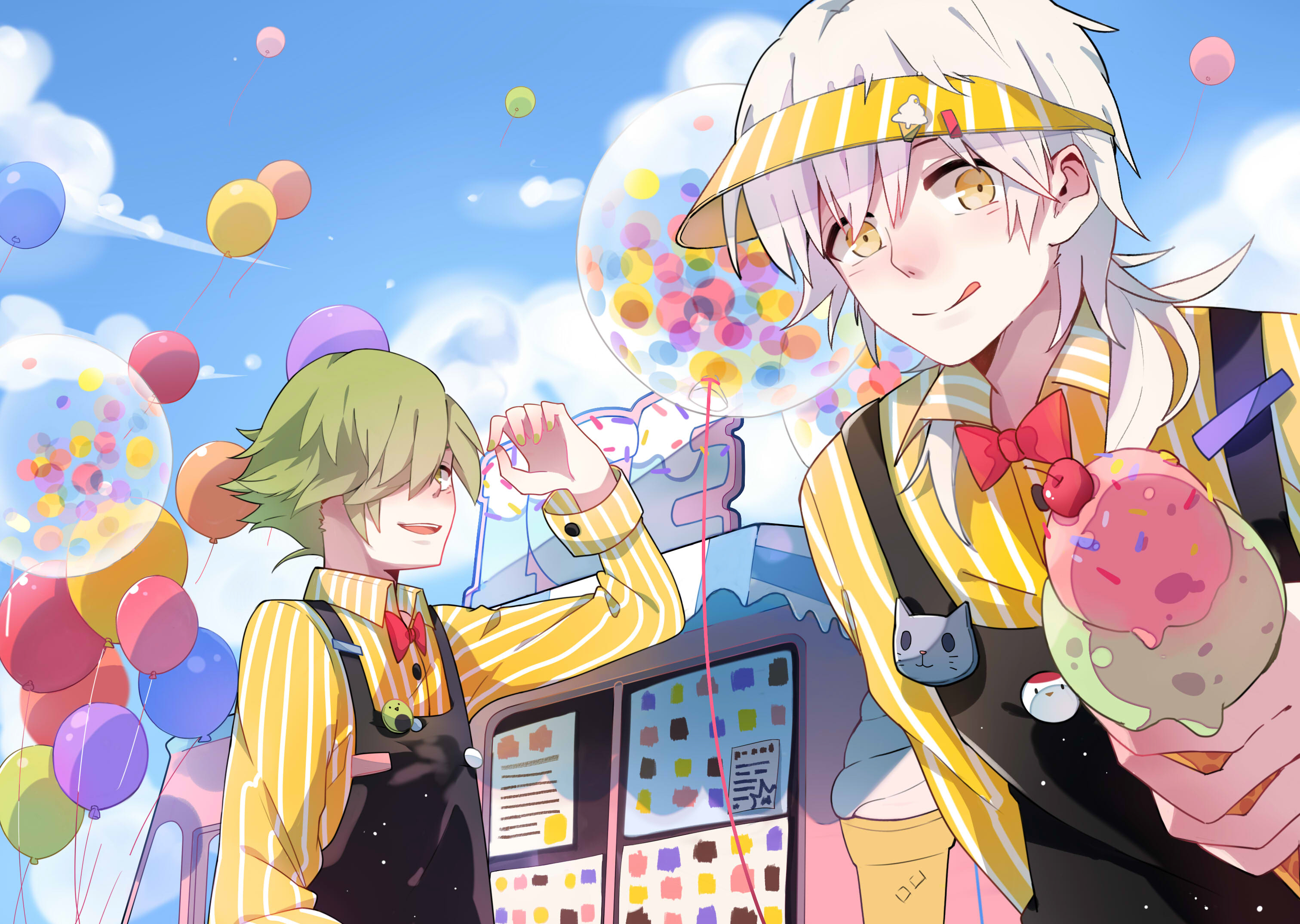 Two anime boys with ice cream and balloons HD Wallpaper