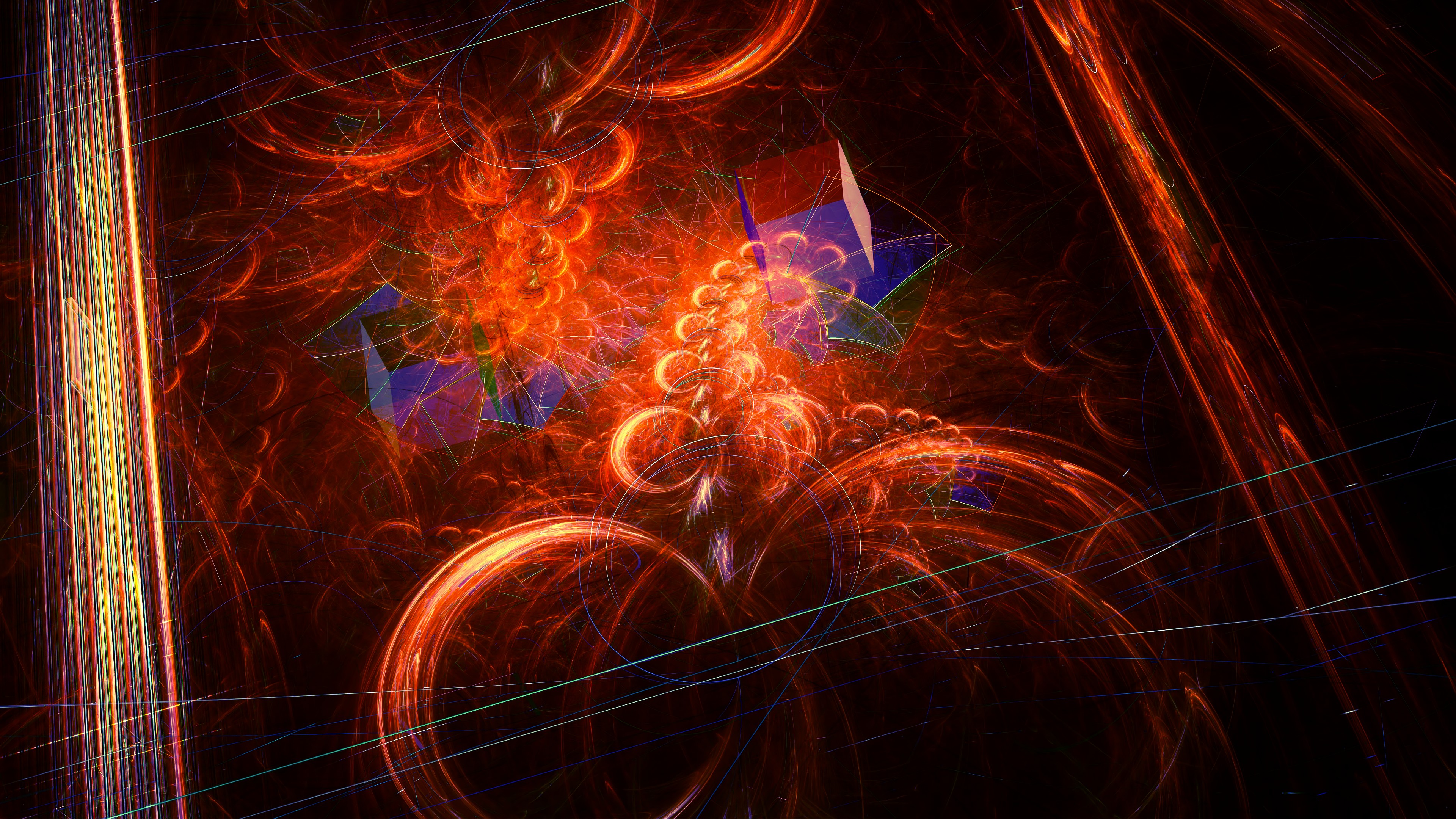 Abstract fractal art with orange and blue elements HD Wallpaper
