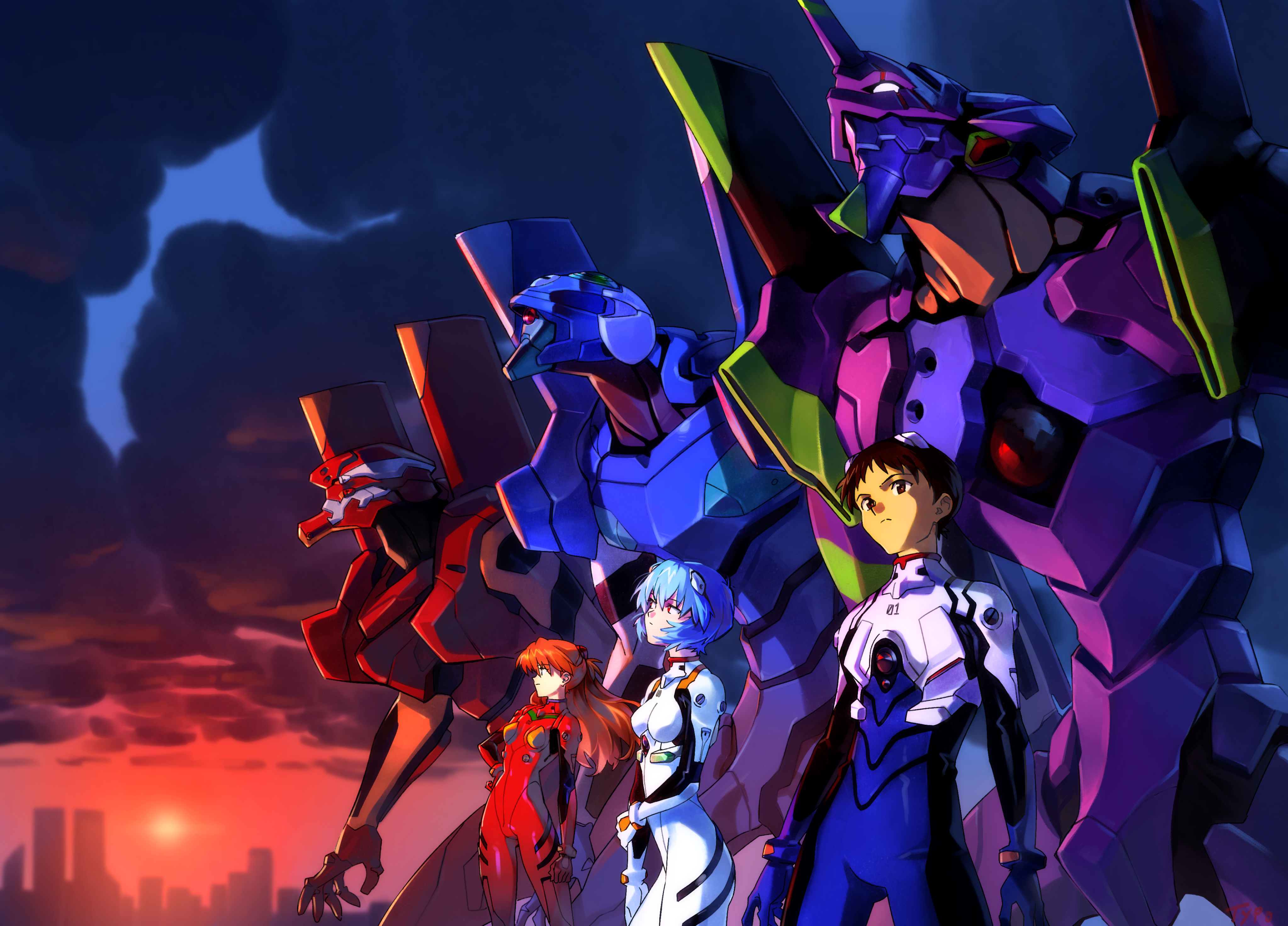 Evangelion Characters at Sunset in 4K HD Wallpaper