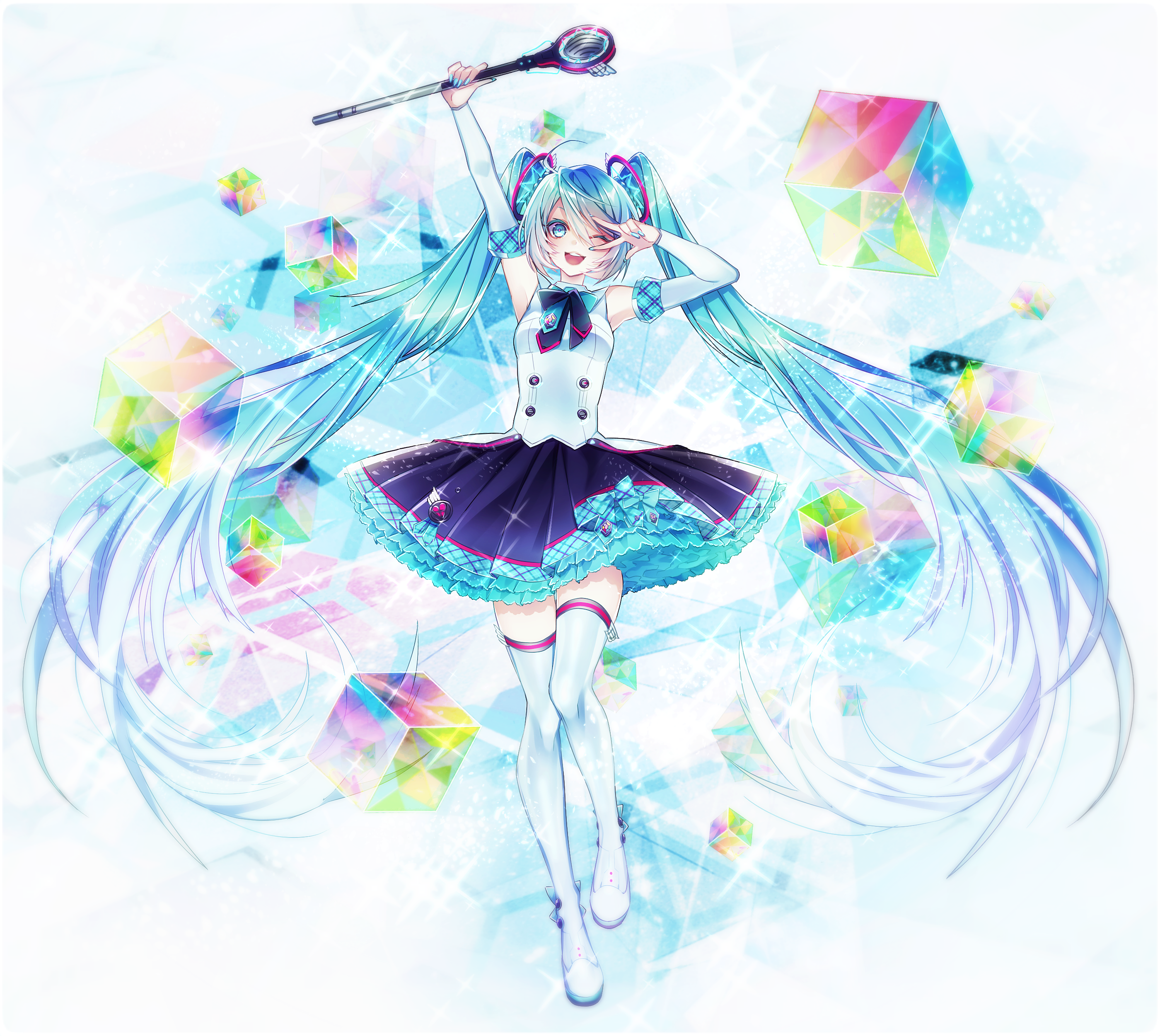 Hatsune Miku with magical cubes HD Wallpaper