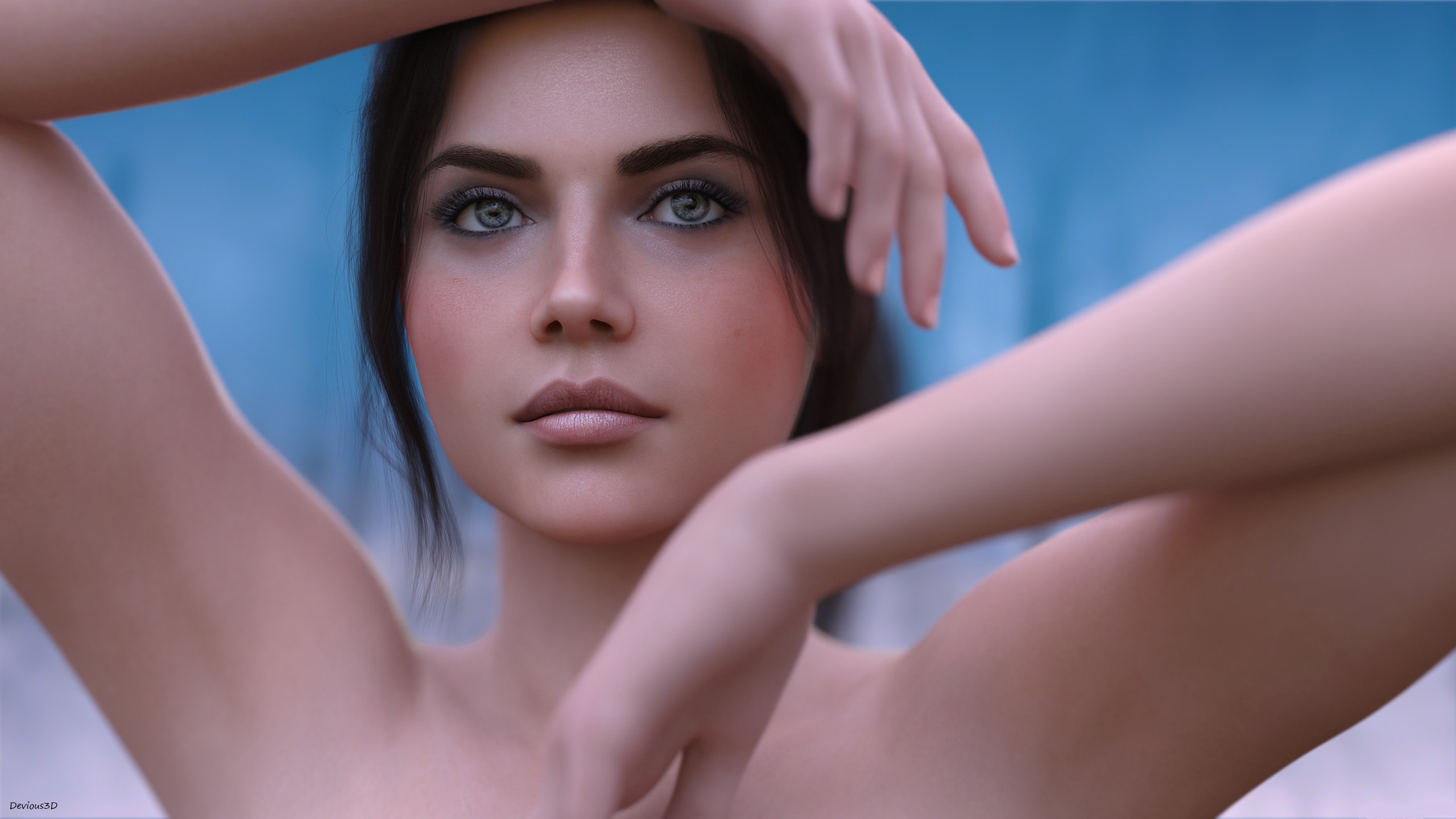 Woman with hands near face HD Wallpaper