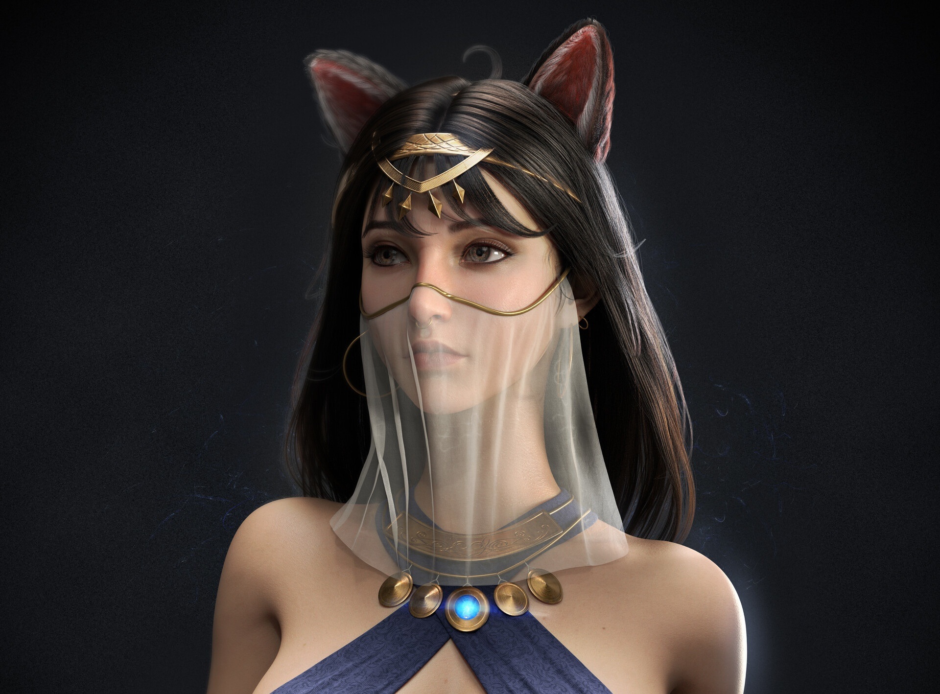 Woman with cat ears and Egyptian-inspired veil HD Wallpaper