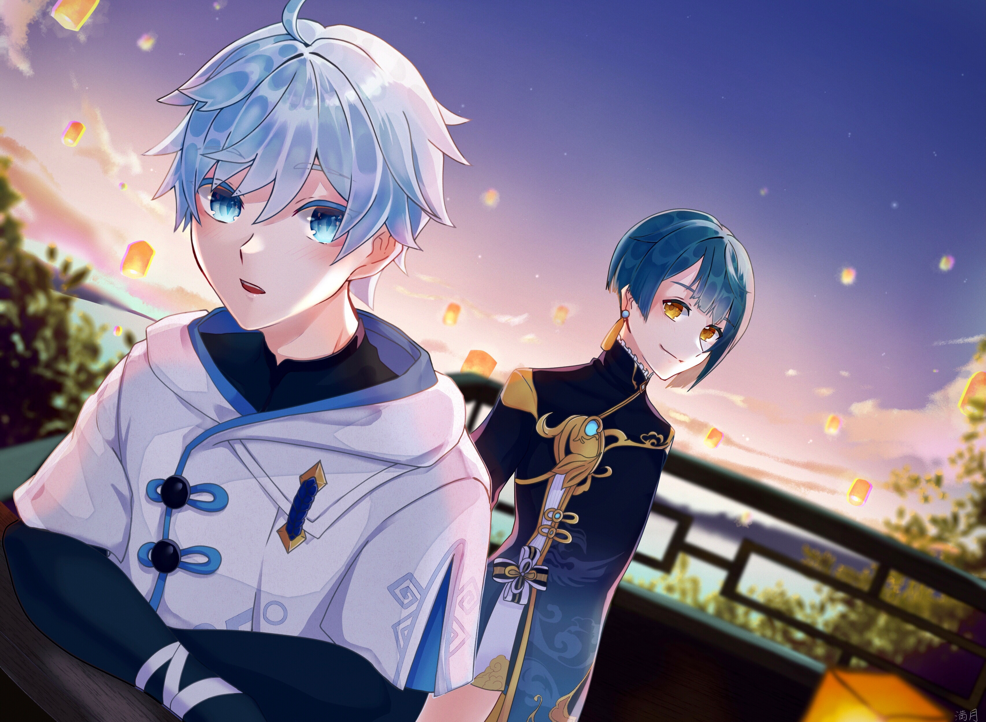 Chongyun and Xingqiu from Genshin Impact HD Wallpaper