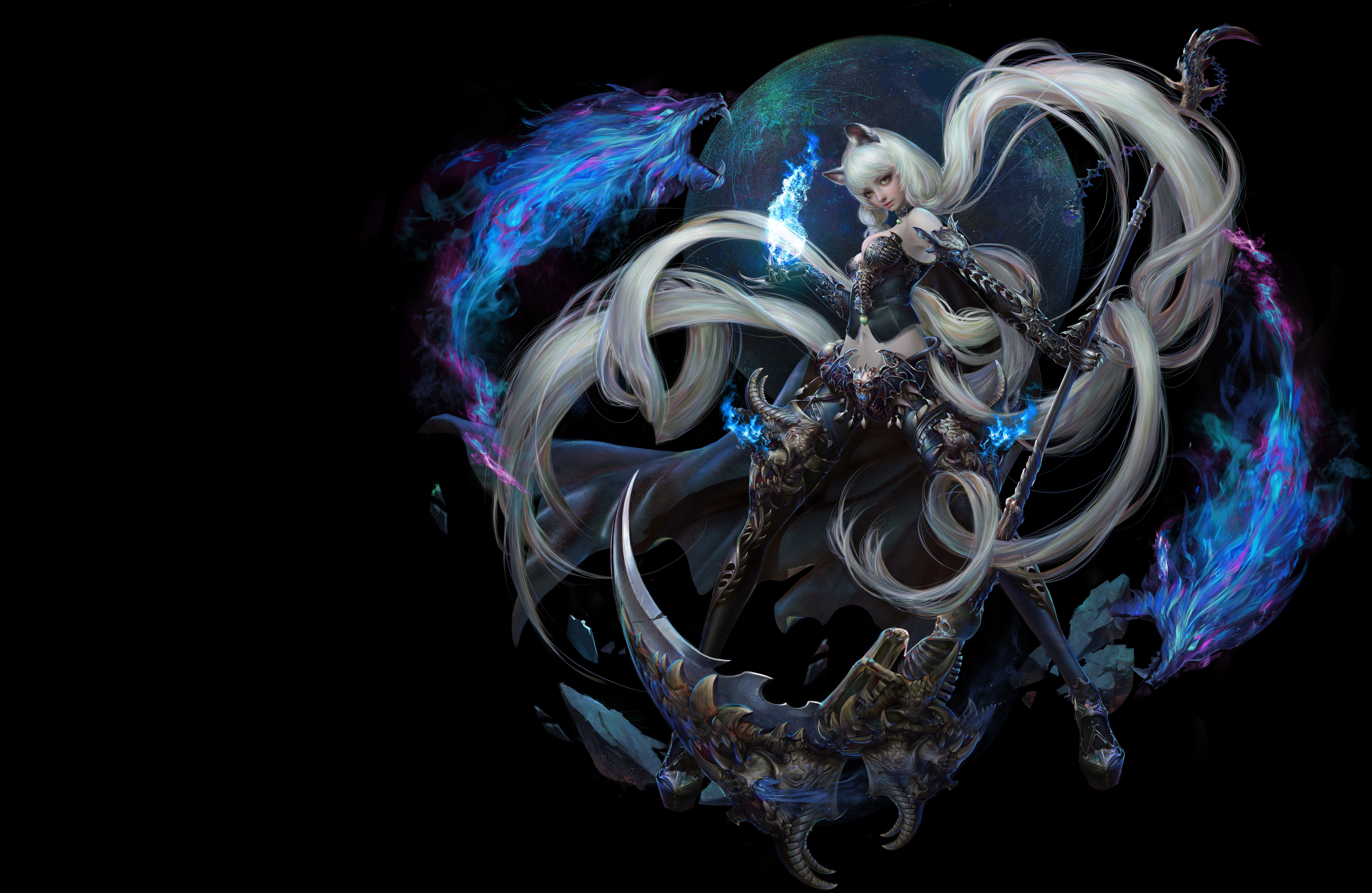 Fantasy Woman Warrior with Wolf Spirit 4K HD Wallpaper