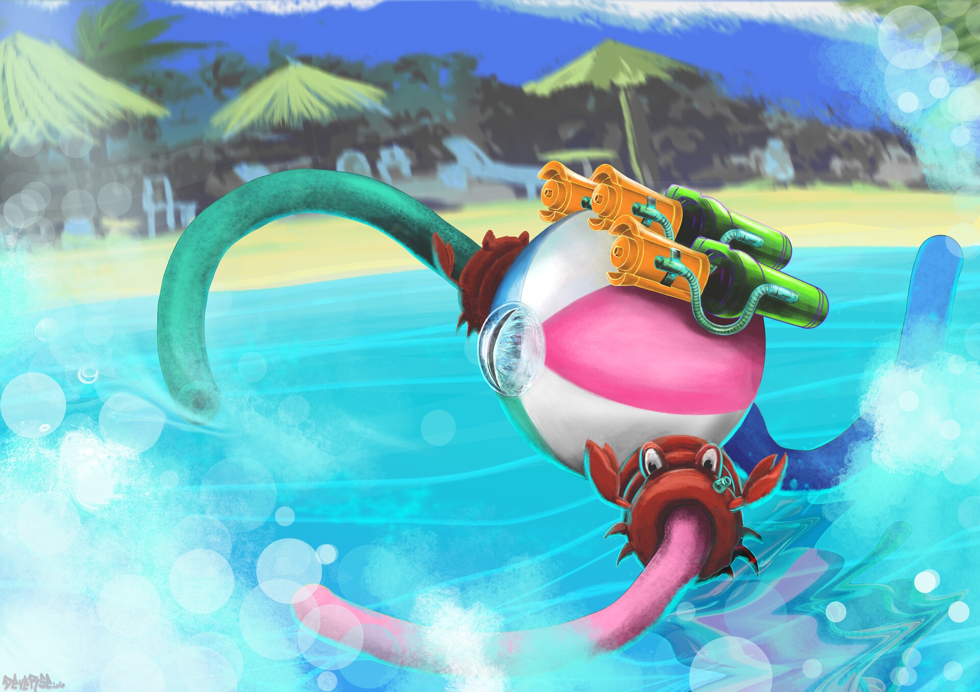 Vel'Koz from League of Legends on a beach HD Wallpaper