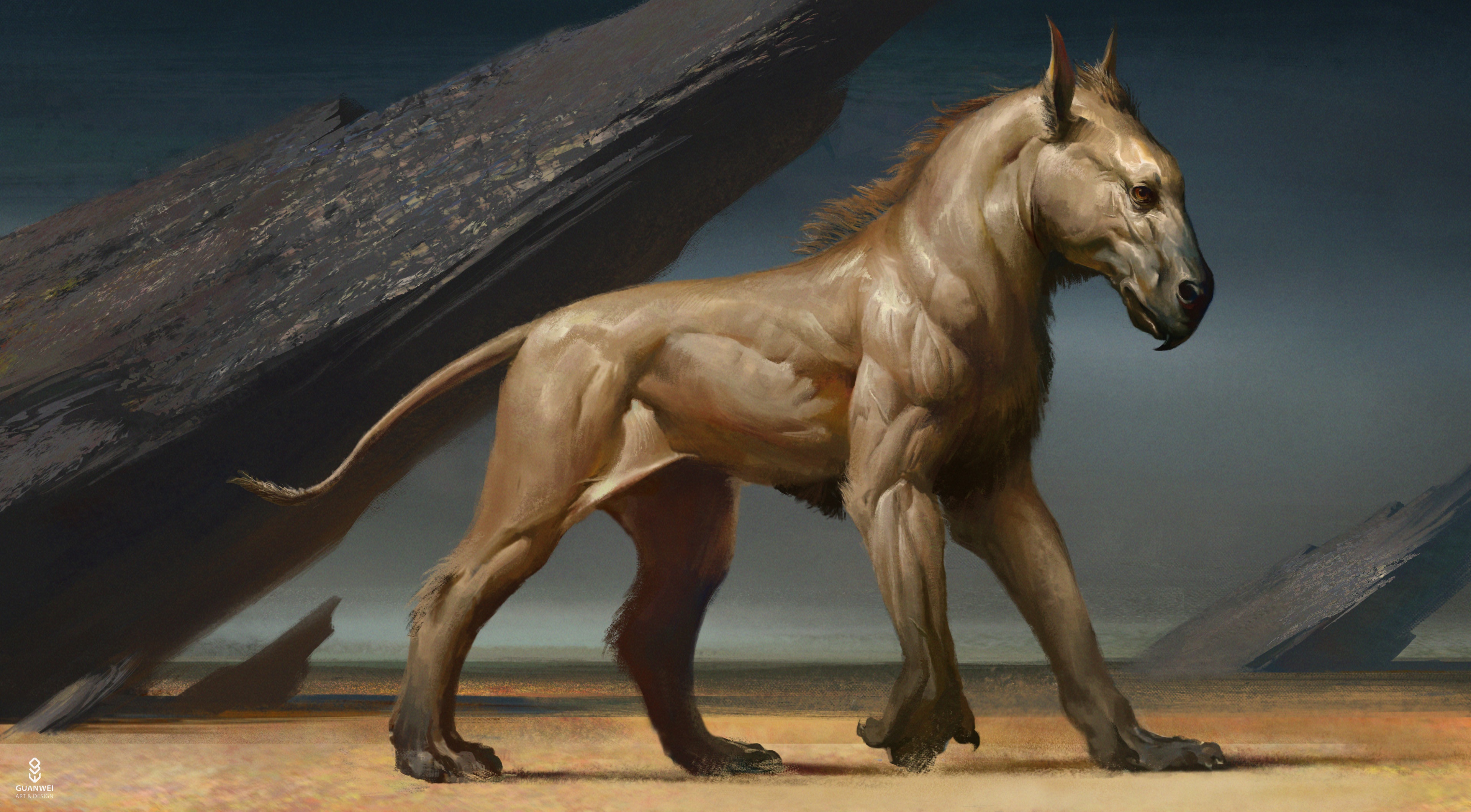 Fantasy creature with horse-like head and muscular body HD Wallpaper