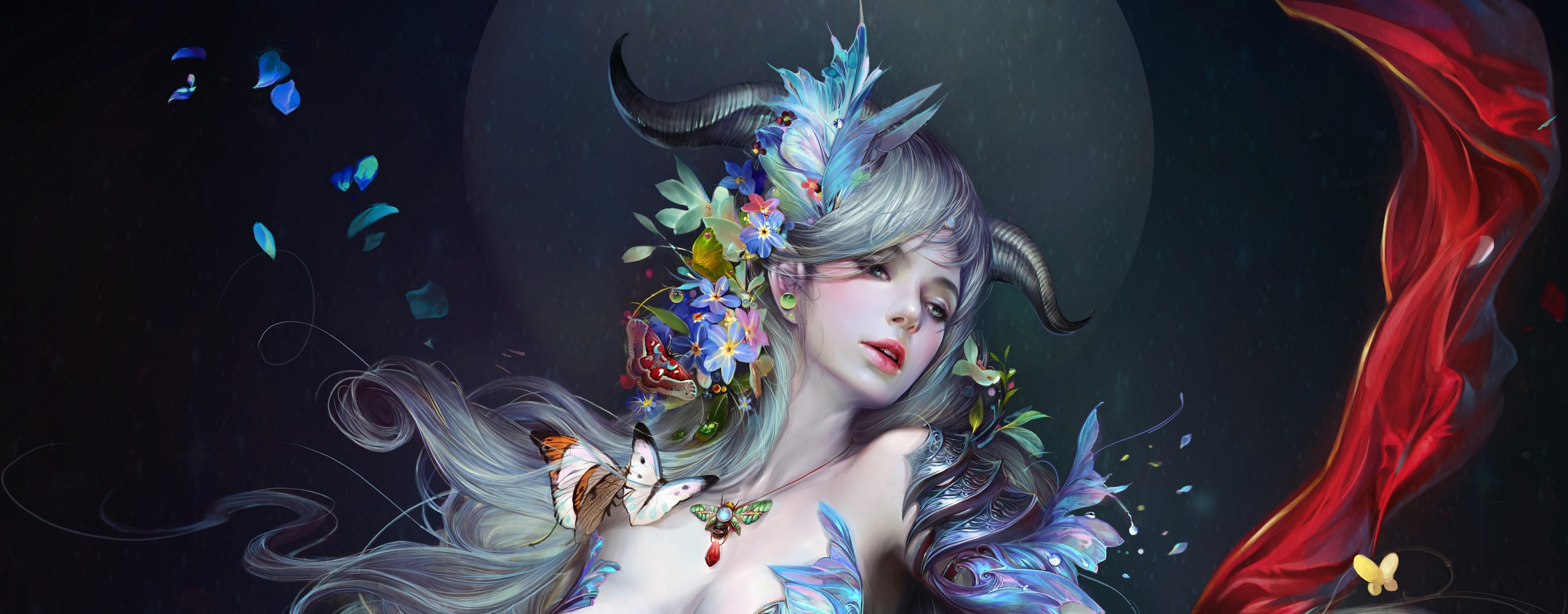 Woman with horns and flowers from Perfect World HD Wallpaper