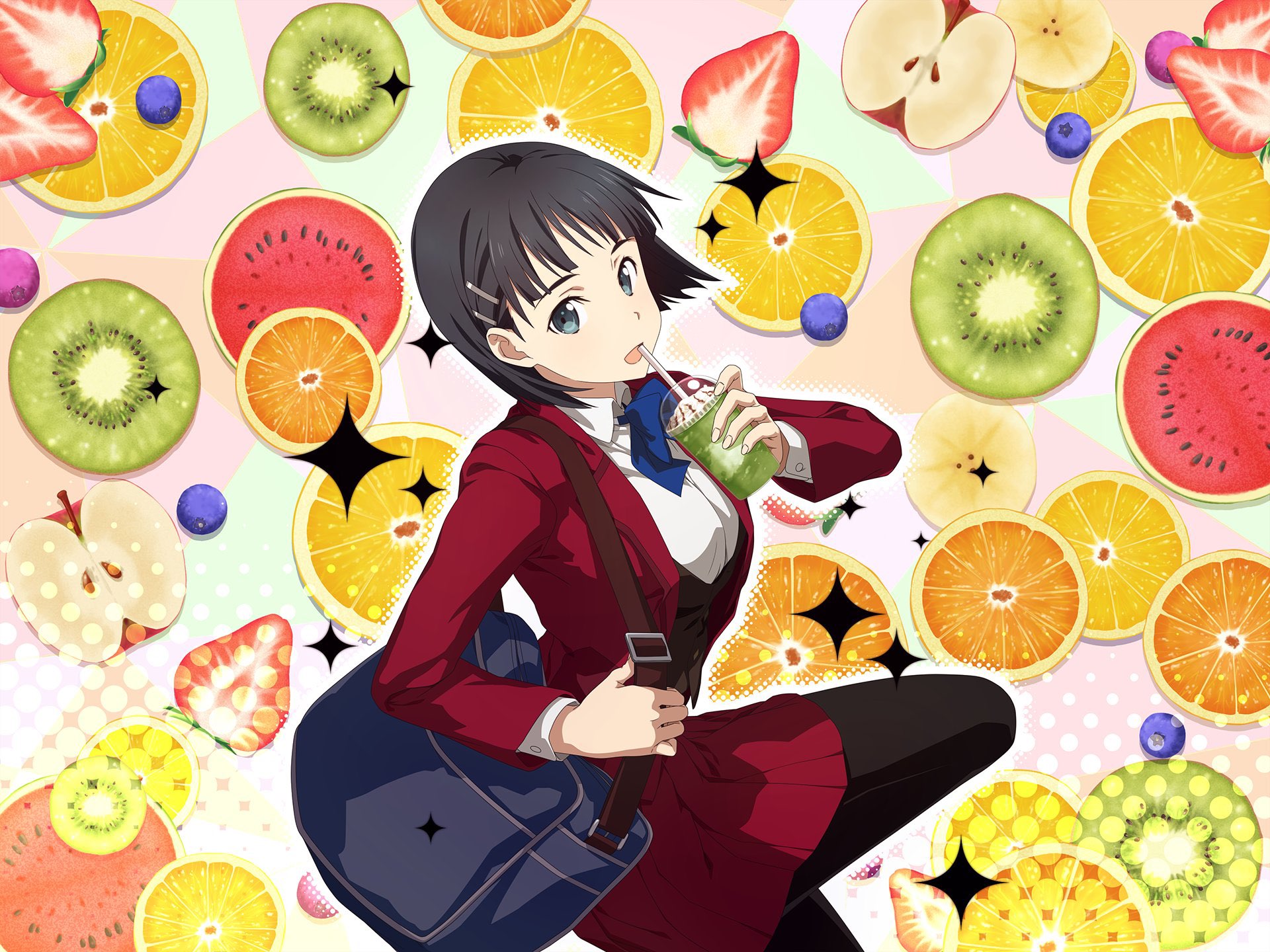 Suguha Kirigaya from Sword Art Online drinking a smoothie HD Wallpaper