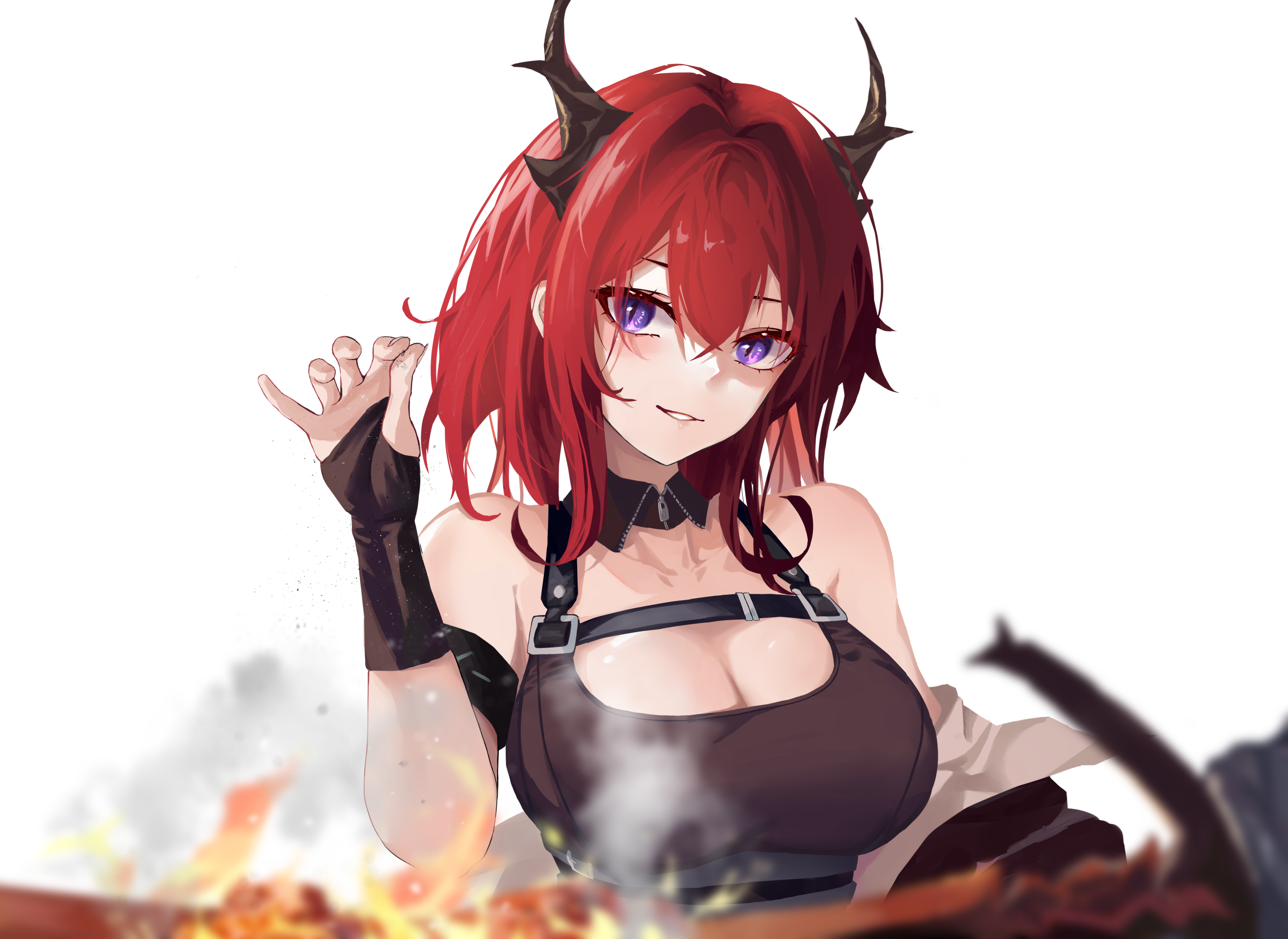 Surtr from Arknights with red hair and purple eyes HD Wallpaper