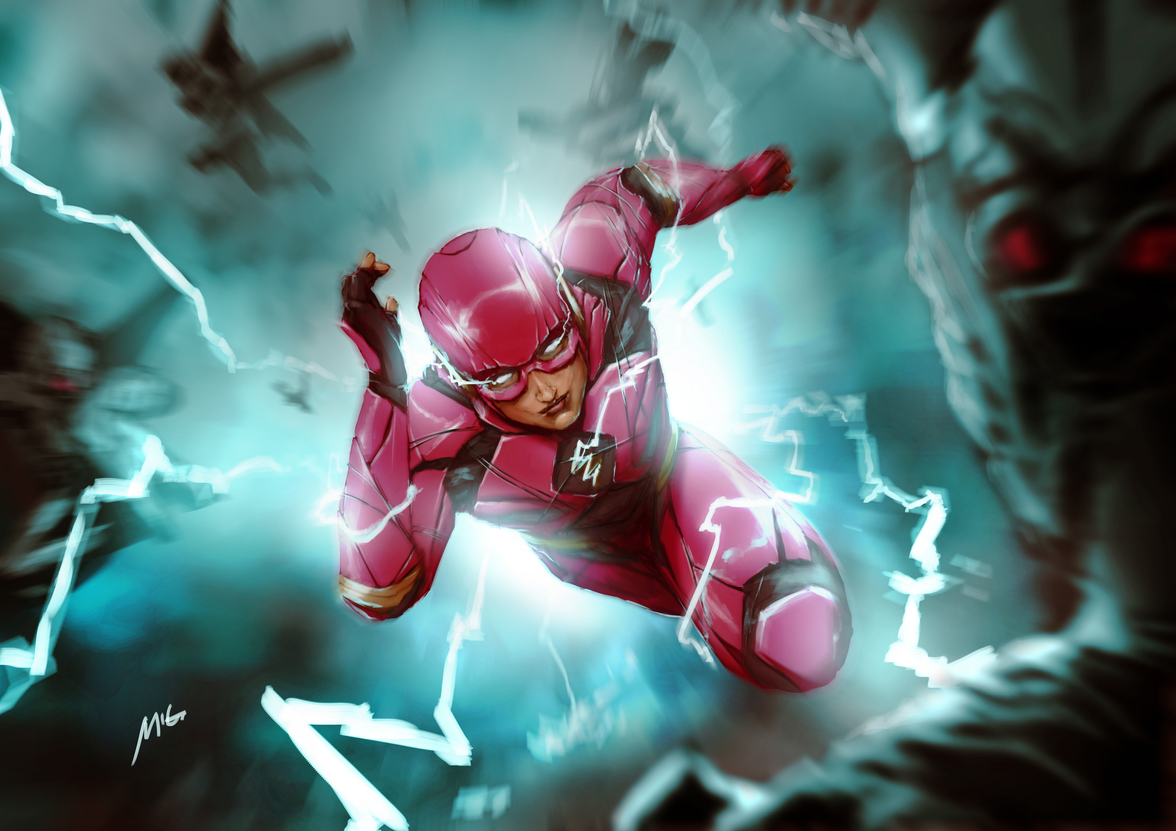 The Flash from DC Comics running with lightning HD Wallpaper