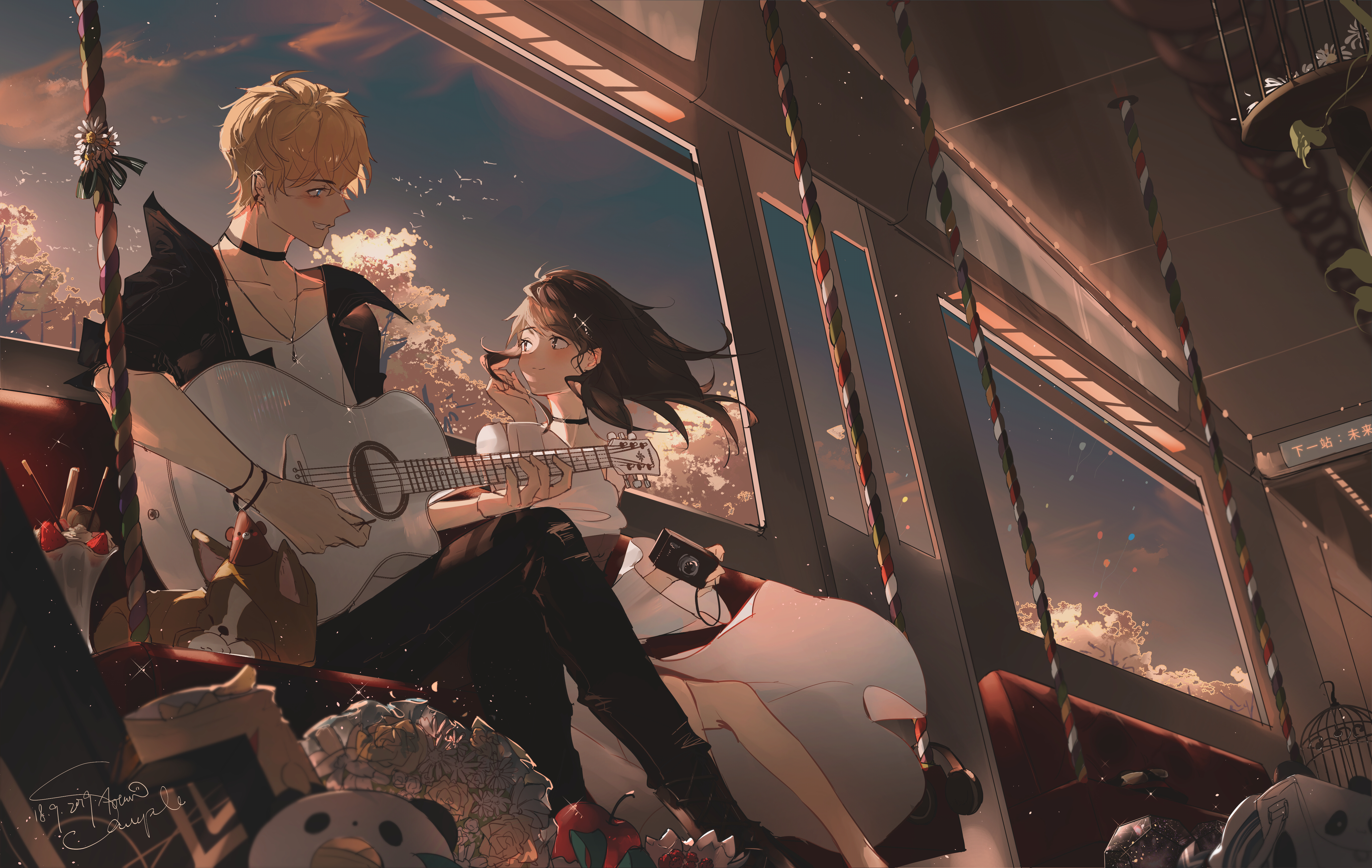 Couple playing guitar on a train, Mr Love: Queens Choice 4K HD Wallpaper