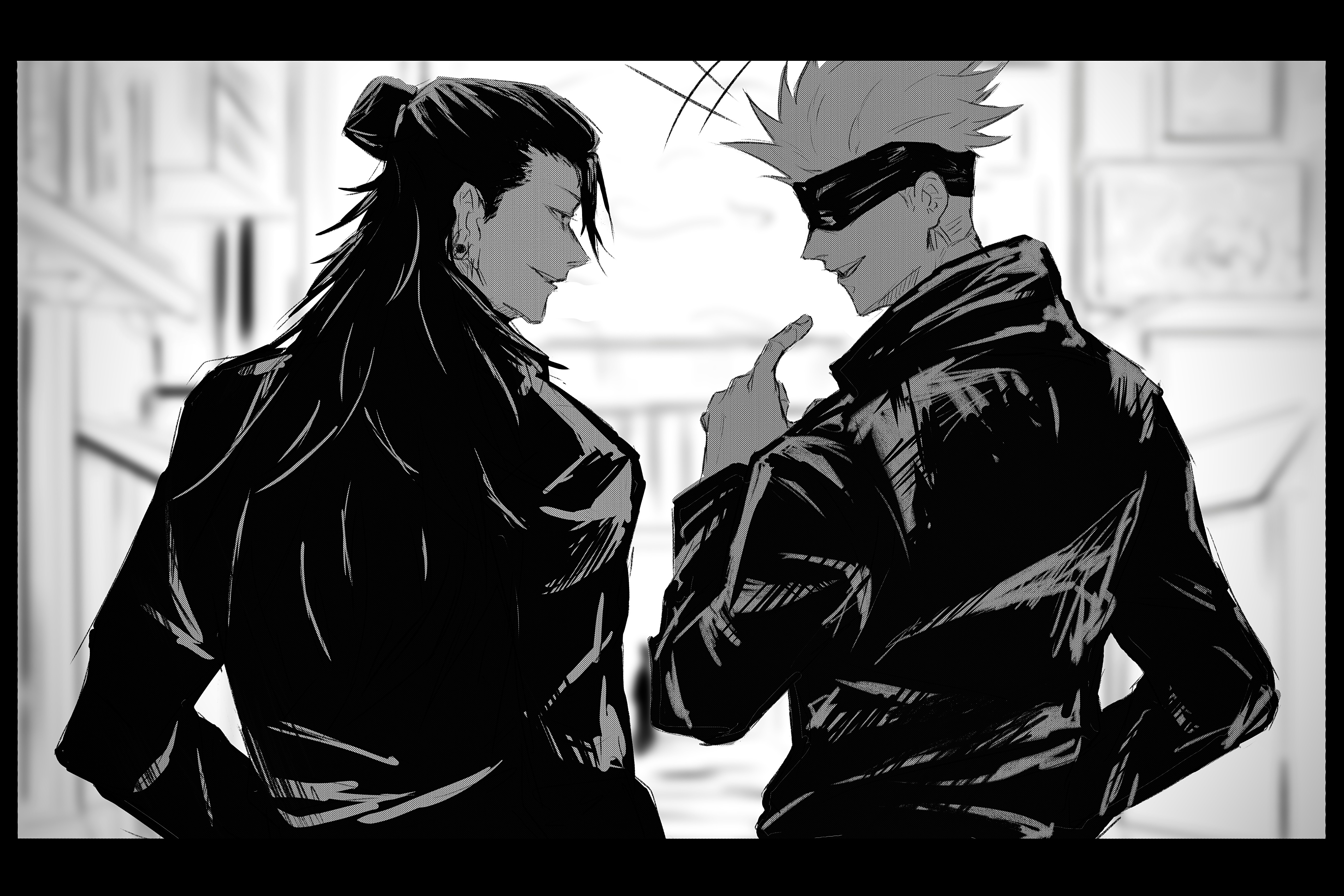 Suguru Geto and Satoru Gojo in Black and White HD Wallpaper