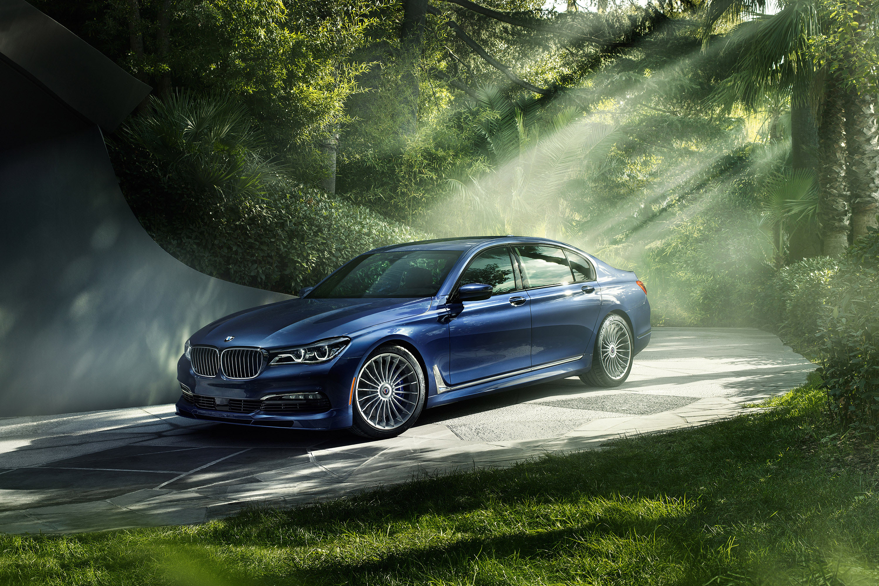 Blue BMW Alpina B7 xDrive parked in a driveway HD Wallpaper