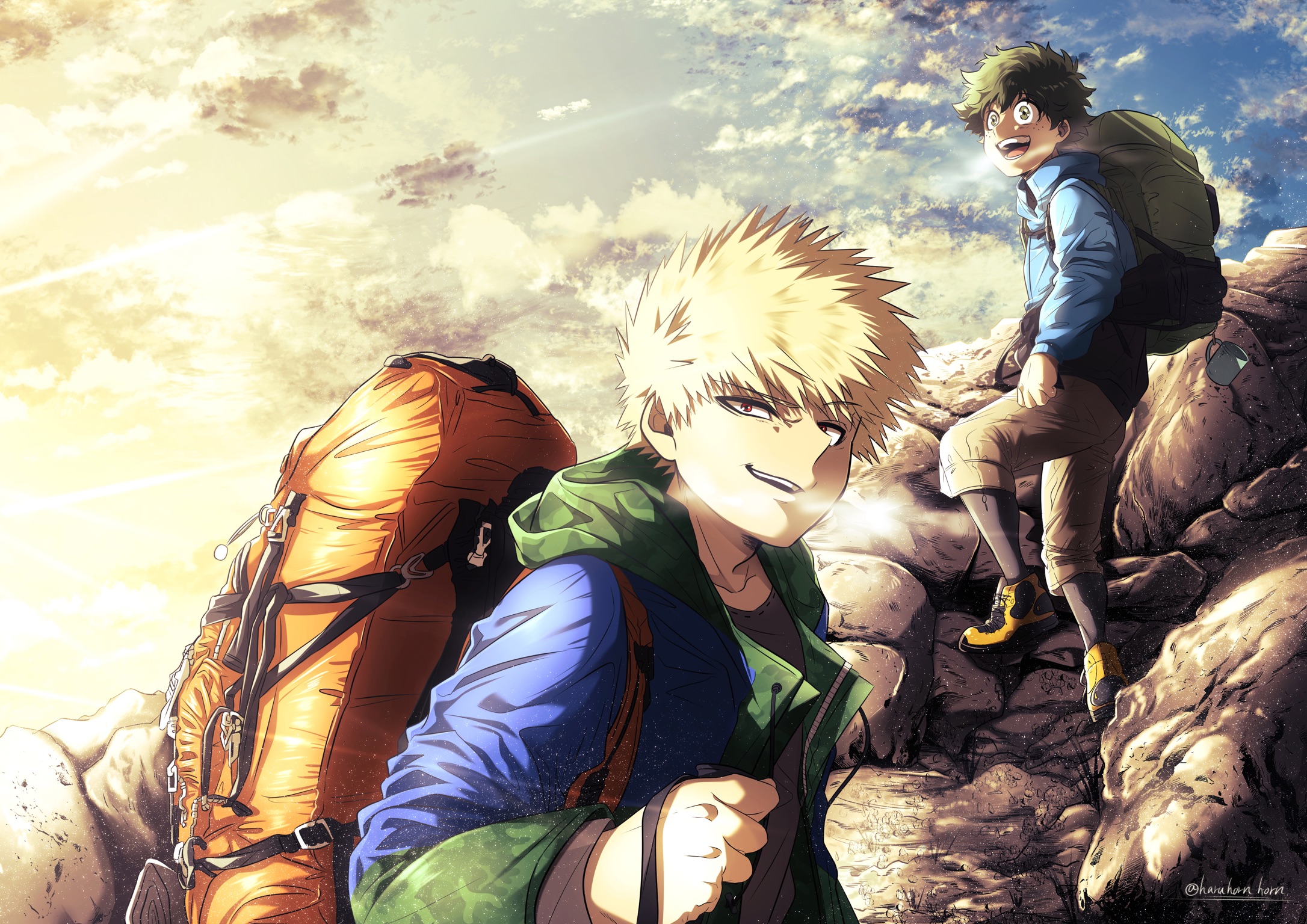 Izuku Midoriya and Katsuki Bakugou from My Hero Academia hiking HD Wallpaper