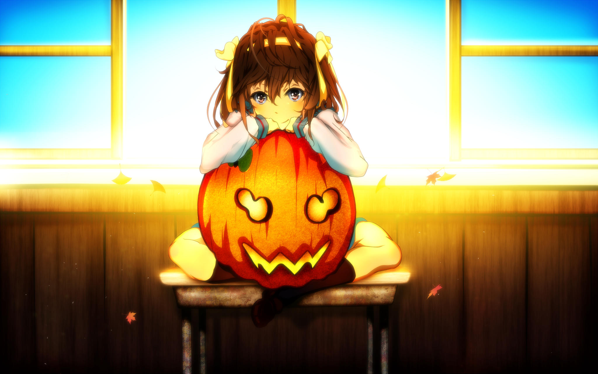 Girl with Pumpkin from The Melancholy of Haruhi Suzumiya HD Wallpaper