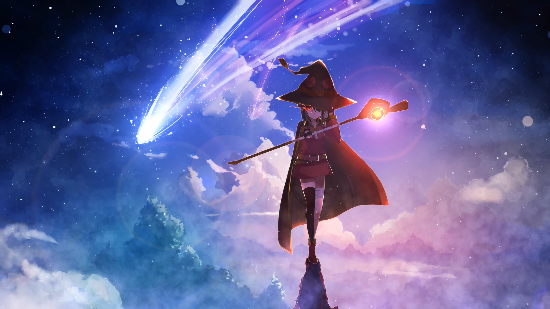 Megumin from KonoSuba with a comet HD Wallpaper