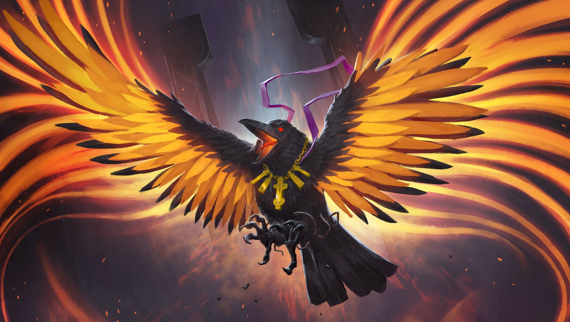 Crow with golden wings from Gods Will Fall HD Wallpaper