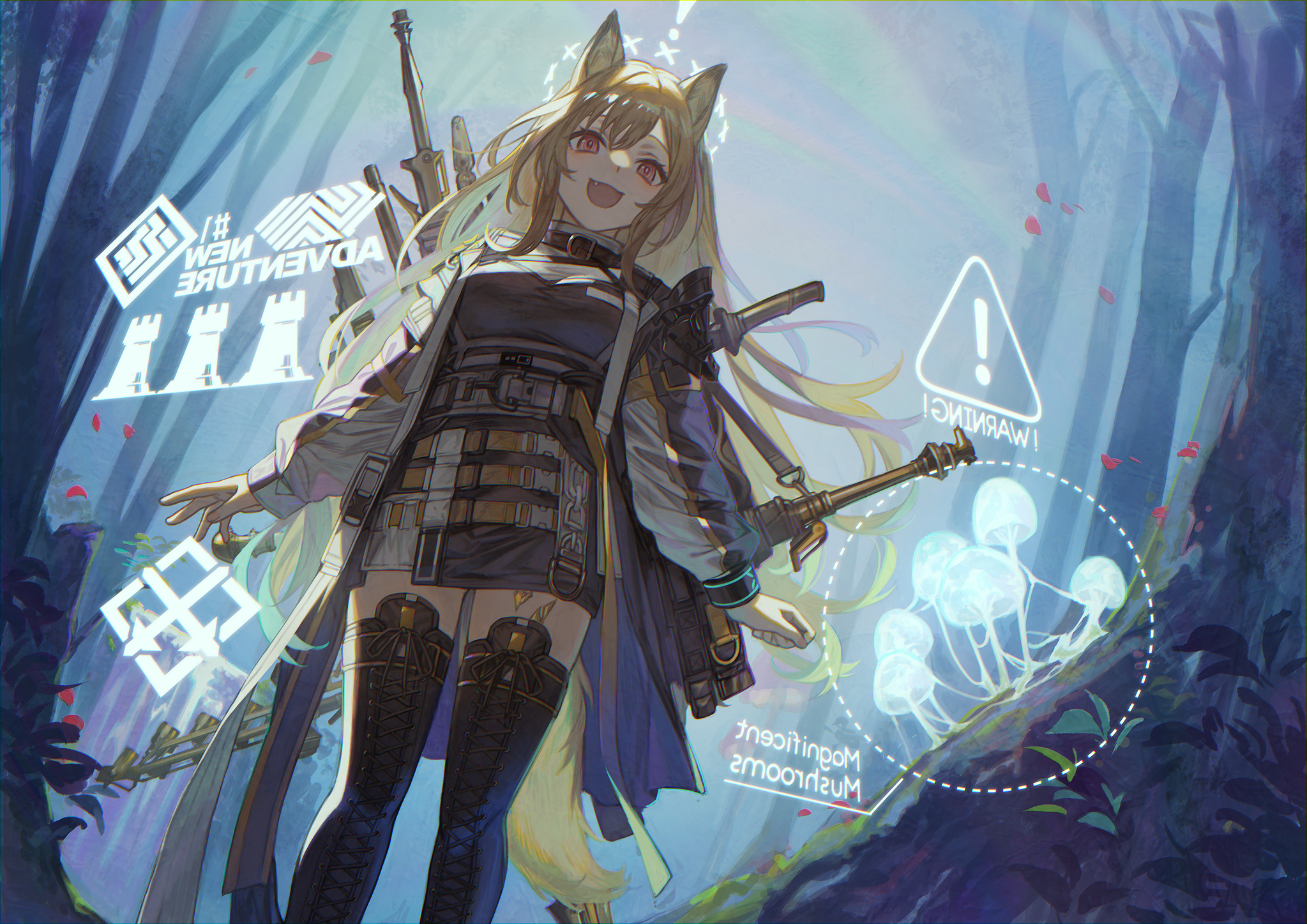 Ceobe from Arknights in a forest with holographic displays HD Wallpaper