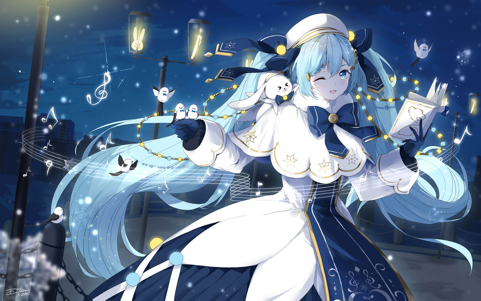 Hatsune Miku in a winter outfit holding a book HD Wallpaper