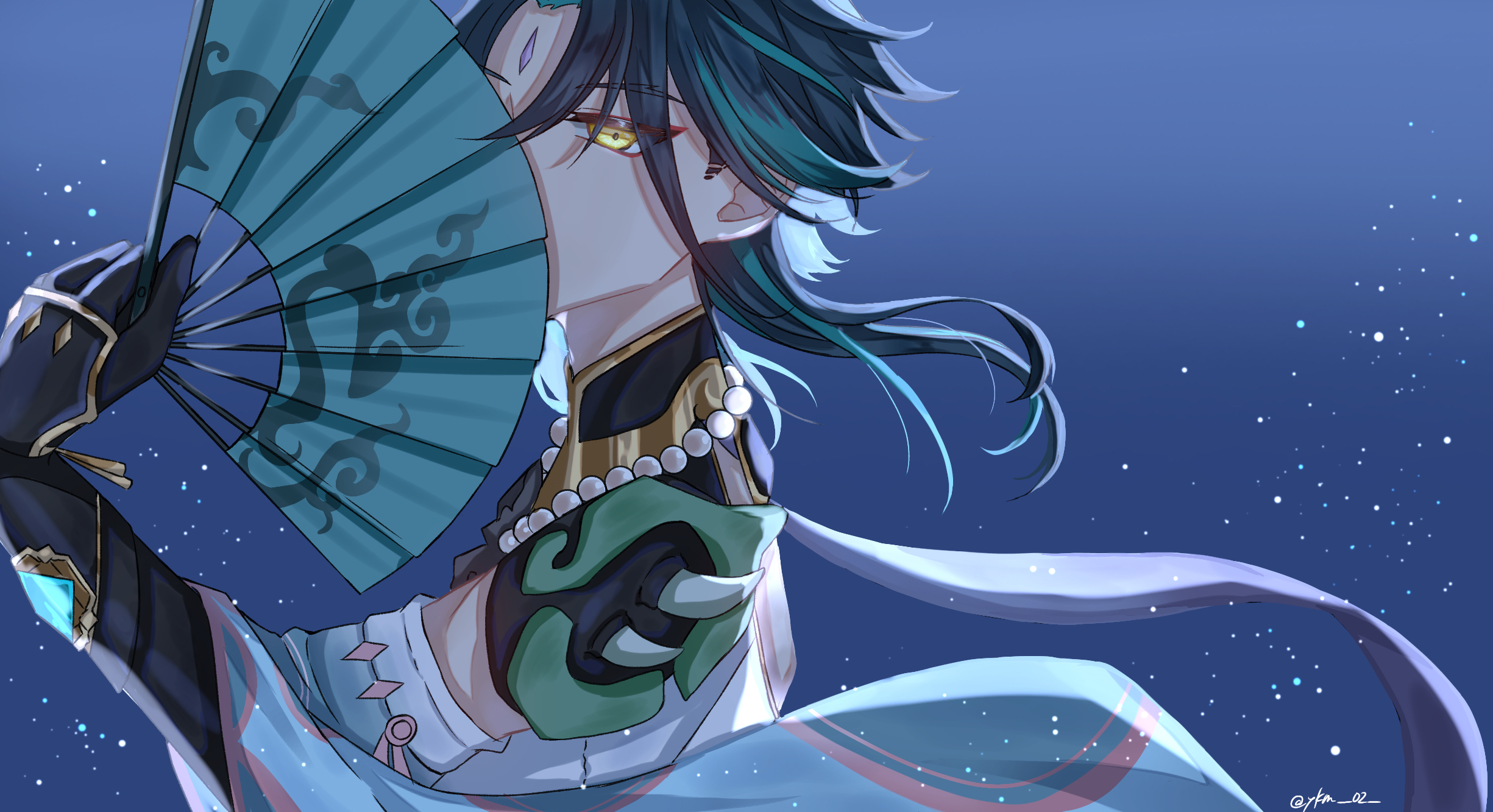 Xiao from Genshin Impact with a fan HD Wallpaper