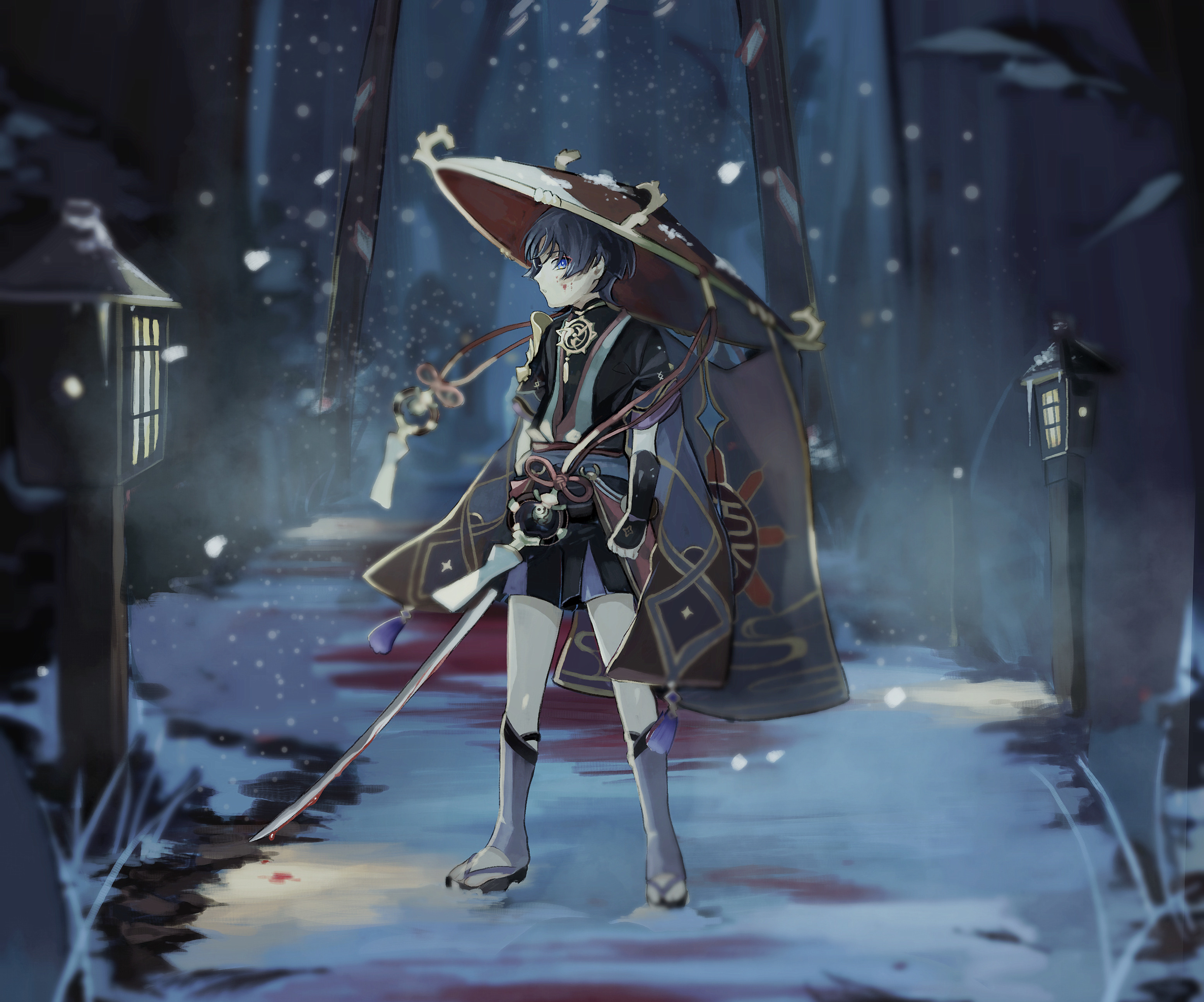 Scaramouche from Genshin Impact with a sword HD Wallpaper
