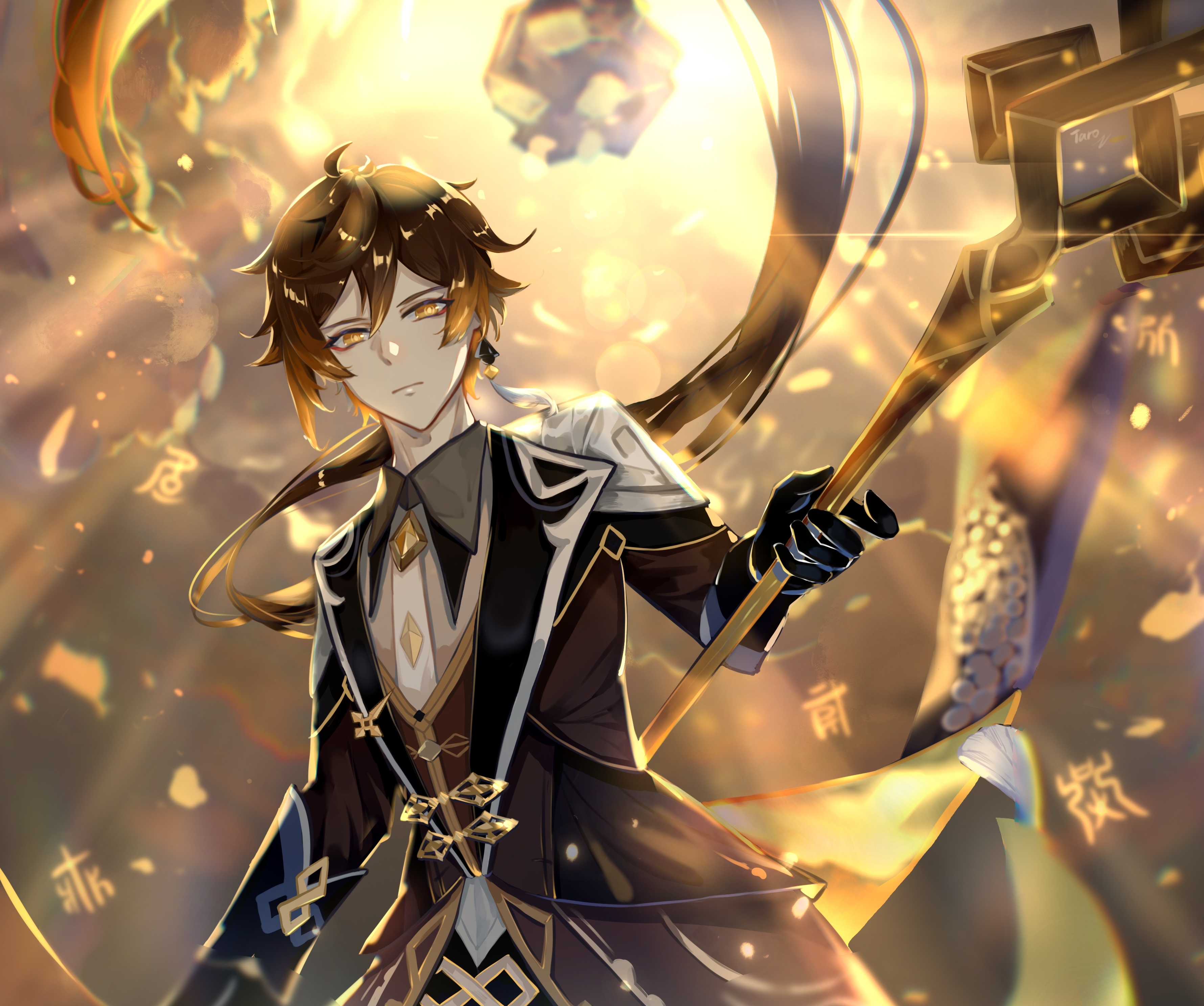 Zhongli from Genshin Impact holding a staff HD Wallpaper