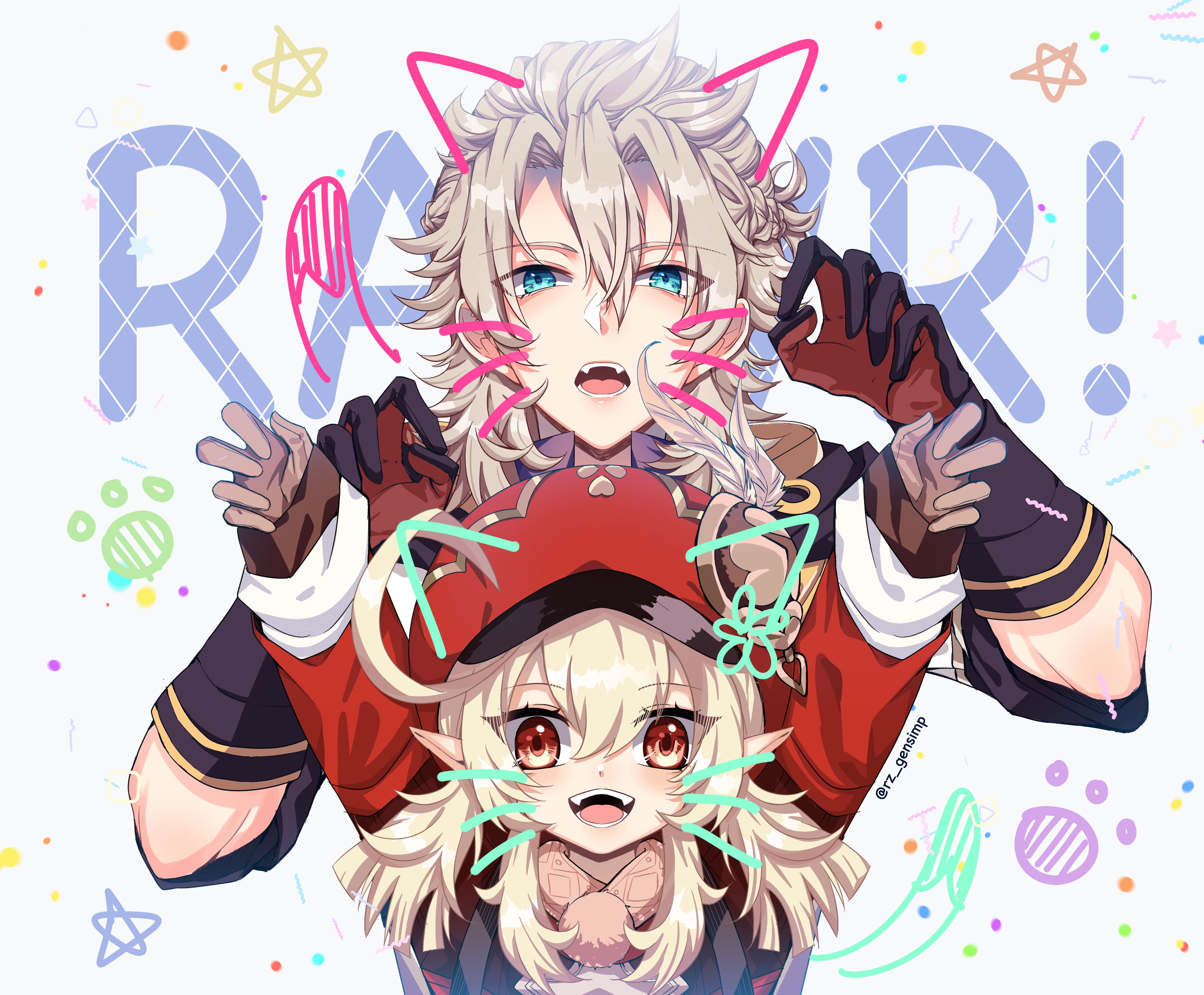 Albedo and Klee from Genshin Impact with cat ears HD Wallpaper